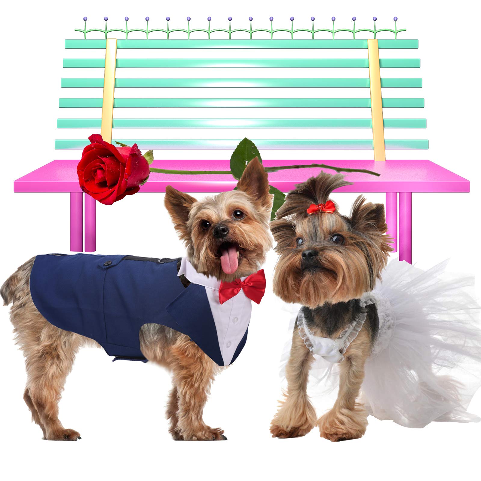 Qbleev Dog Tuxedo For Large Dogs, Dog Suit And Bandana Set, Dog Wedding Outfit With Bow Tie, Formal Dog Tux Dog Costume Halloween Dog Christmas Outfit For Birthday Party Cosplay, Blue Xl