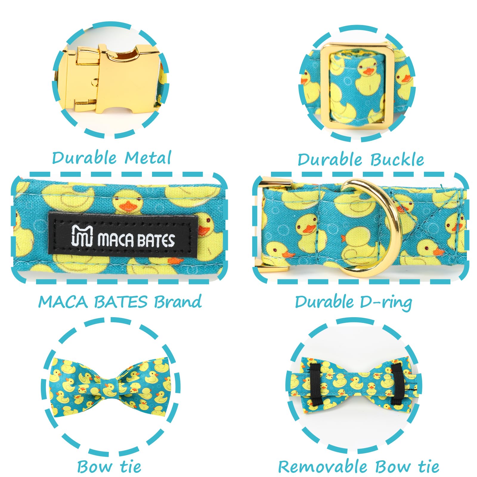 Maca Bates Duck Dog Collar With Bow Tie For Dogs Bowtie Adjustable Breakaway Green Summer Fun Fancy Thick Collars Birthday Gift