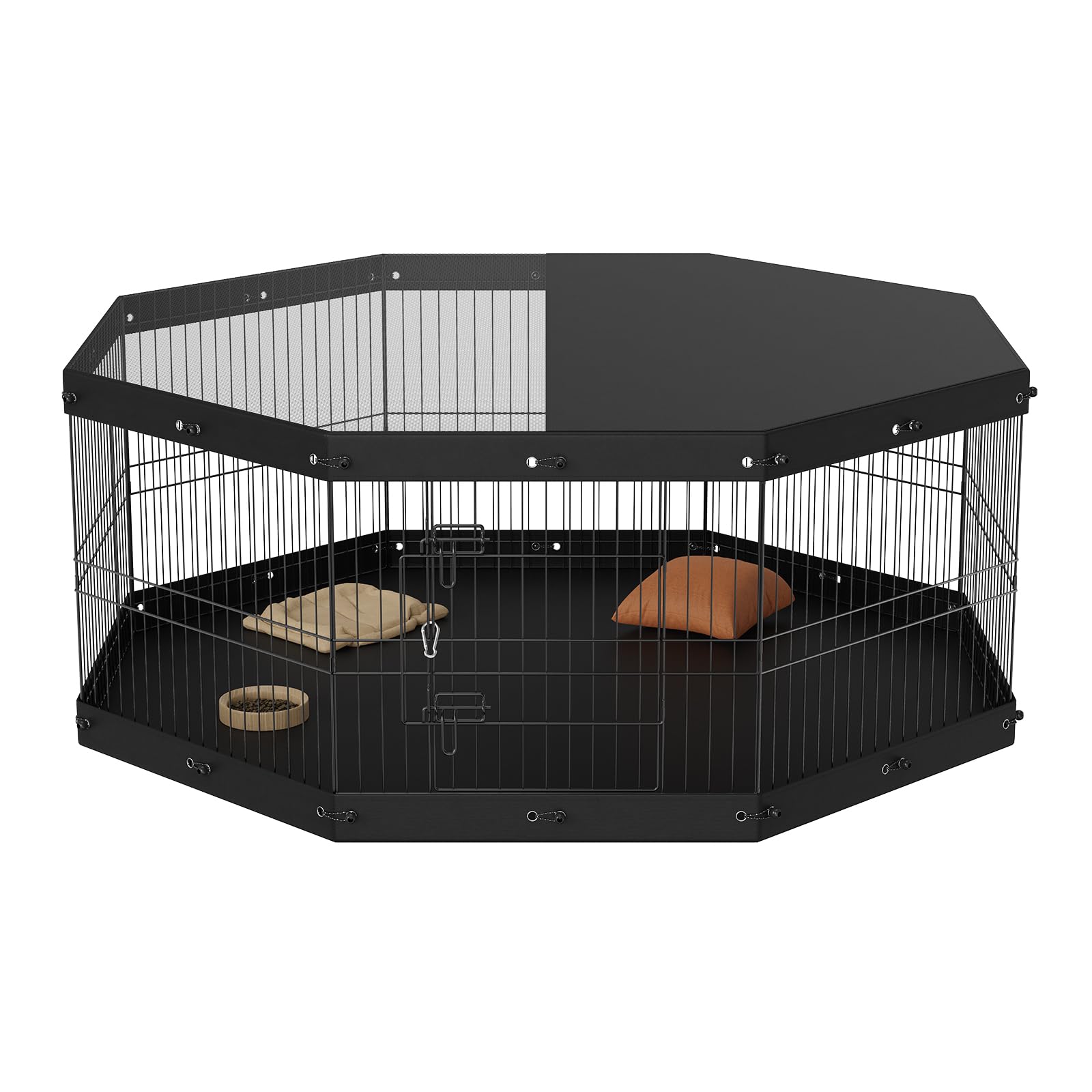 VEVOR Dog Playpen, 8 Panels Foldable Metal Dog Exercise Pen with Top Cover and Bottom Pad, 24 H Pet Fence Puppy Crate Kennel, In