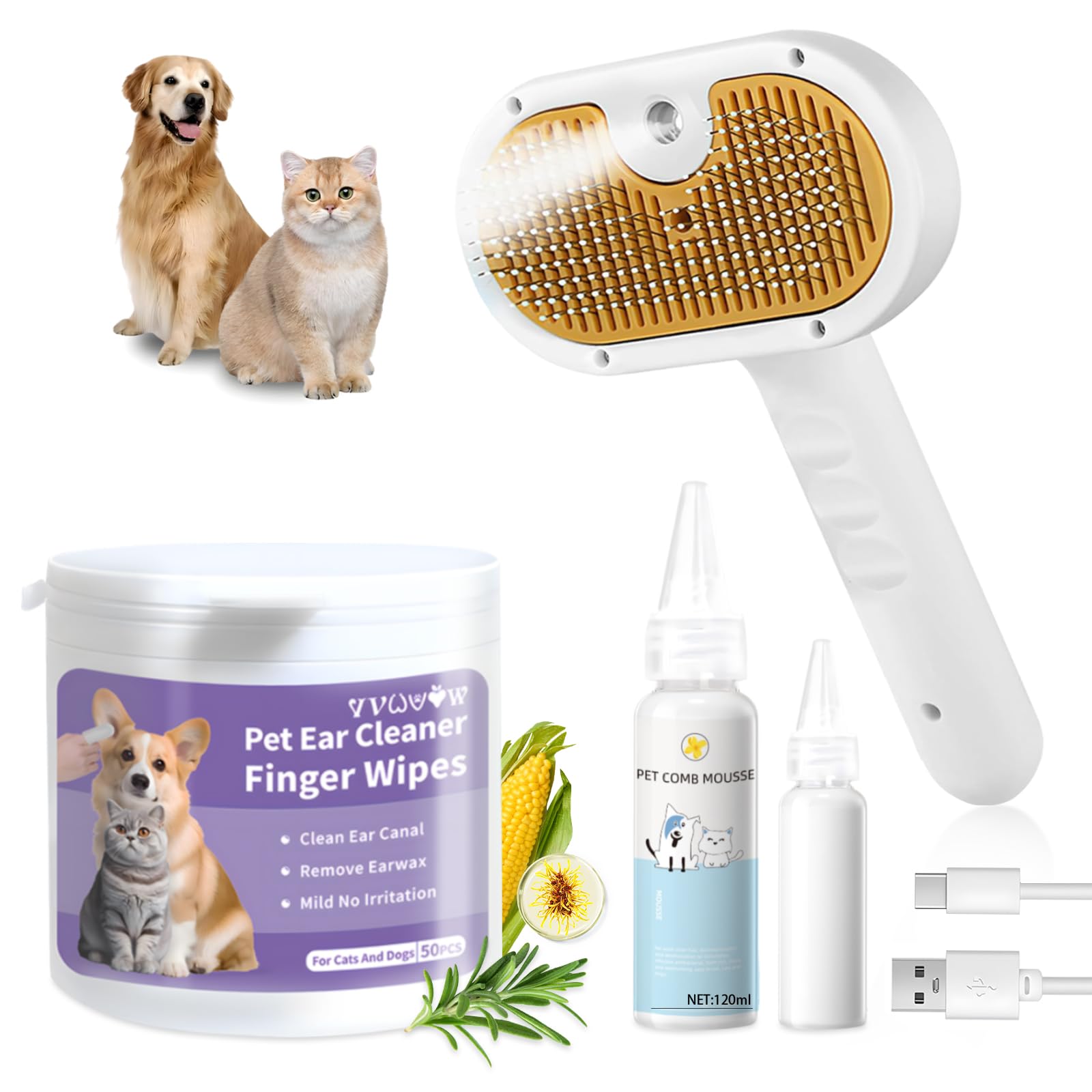 VVWVVW Pet Steam Brush for Dog & Cat - 3-in-1 Spray Hair Removal Comb - Steam for Shedding & Grooming - Water Brush for Long & S