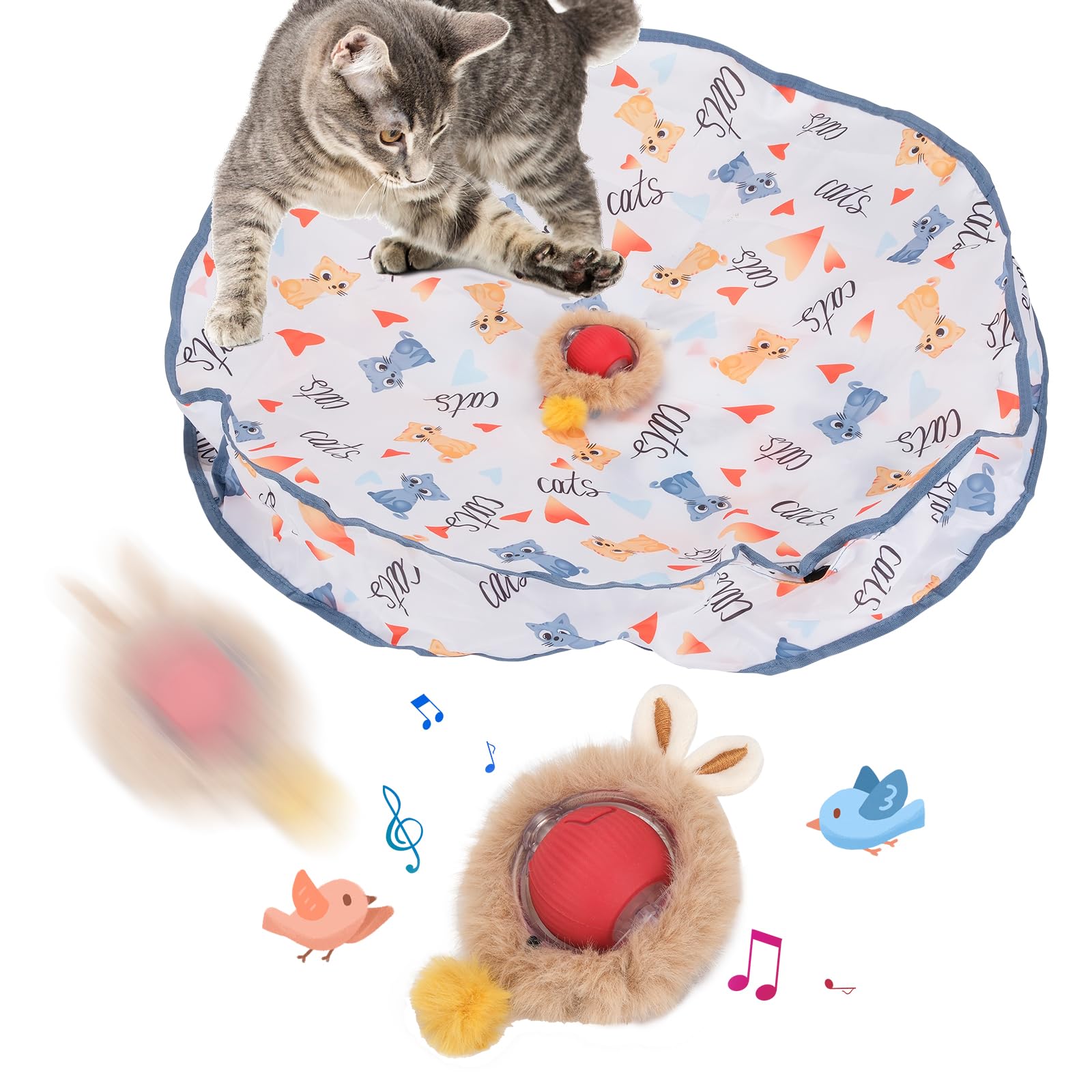 Goldsuccess Interactive Cat Toy Ball Fast Rolling In Pouch, Automatic Motion Activated Simulated Chirping Bird Sound Hide And Se