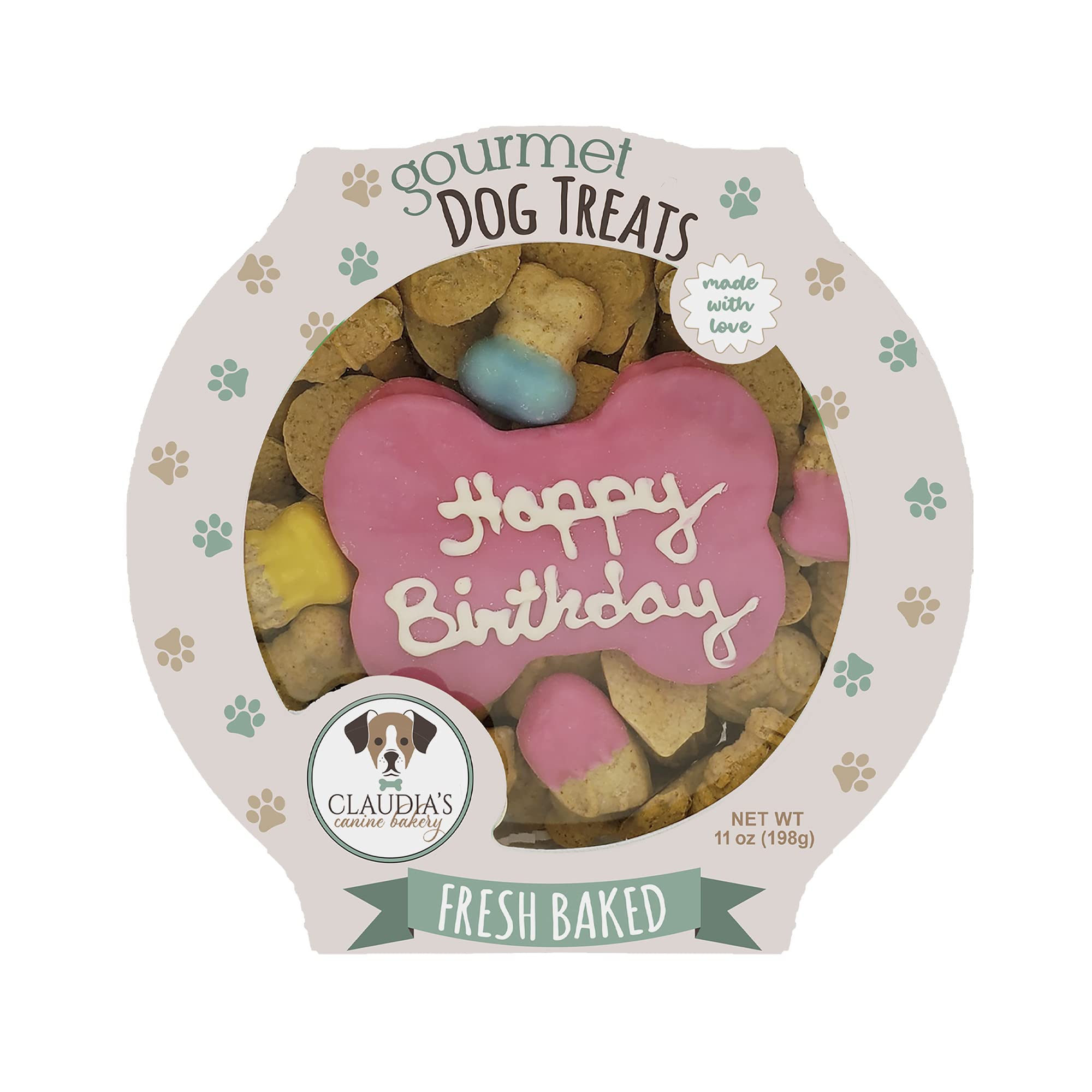Claudias Canine Bakery - Peanut Butter Happy Birthday Cookies, Pink, 10oz