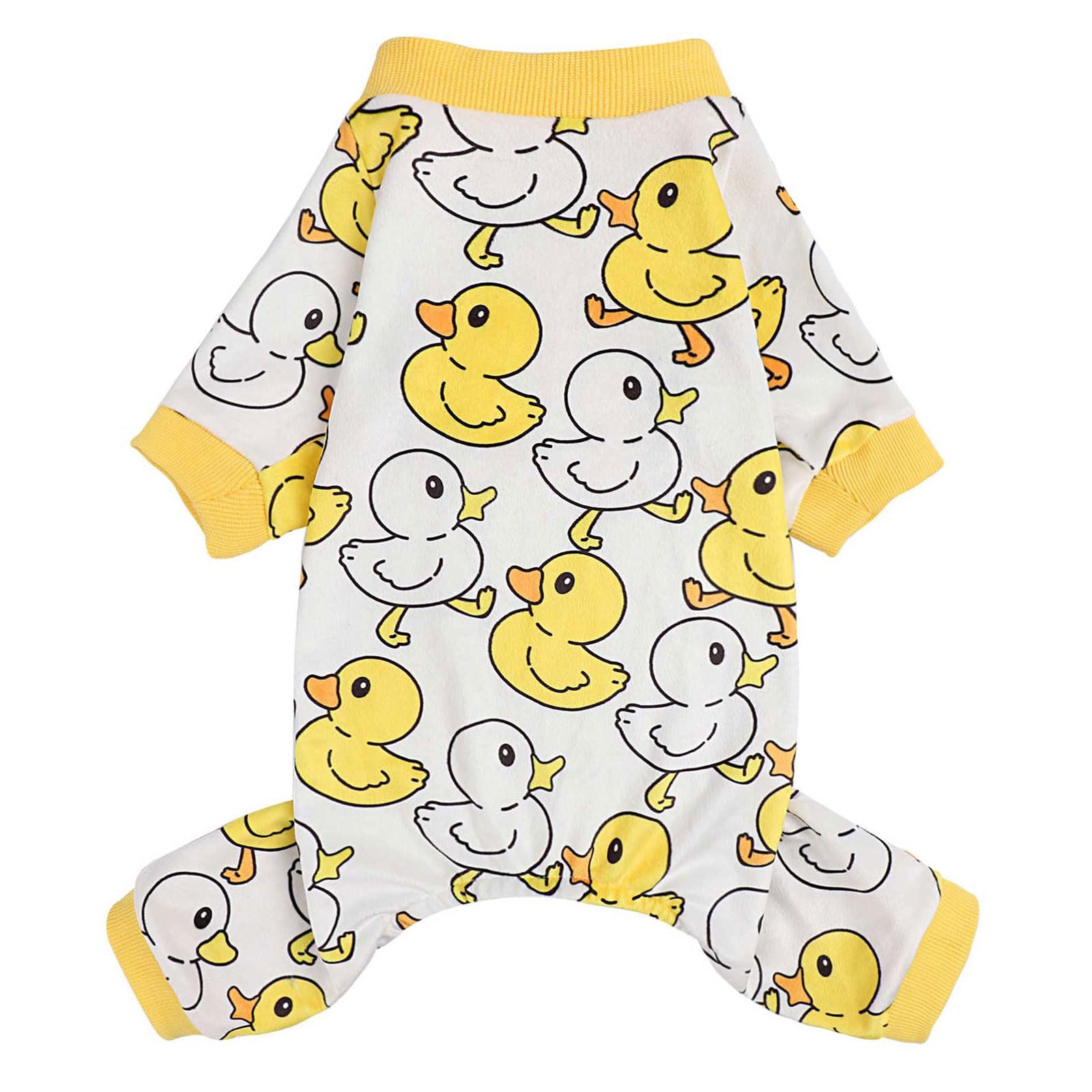 Kosiyi Dog Pajamas for Small Sized Girl Boy, Yellow Duck Lightweight Velvet Pet Pjs, Fleece Stretch Onesie, Puppy Winter Spring 