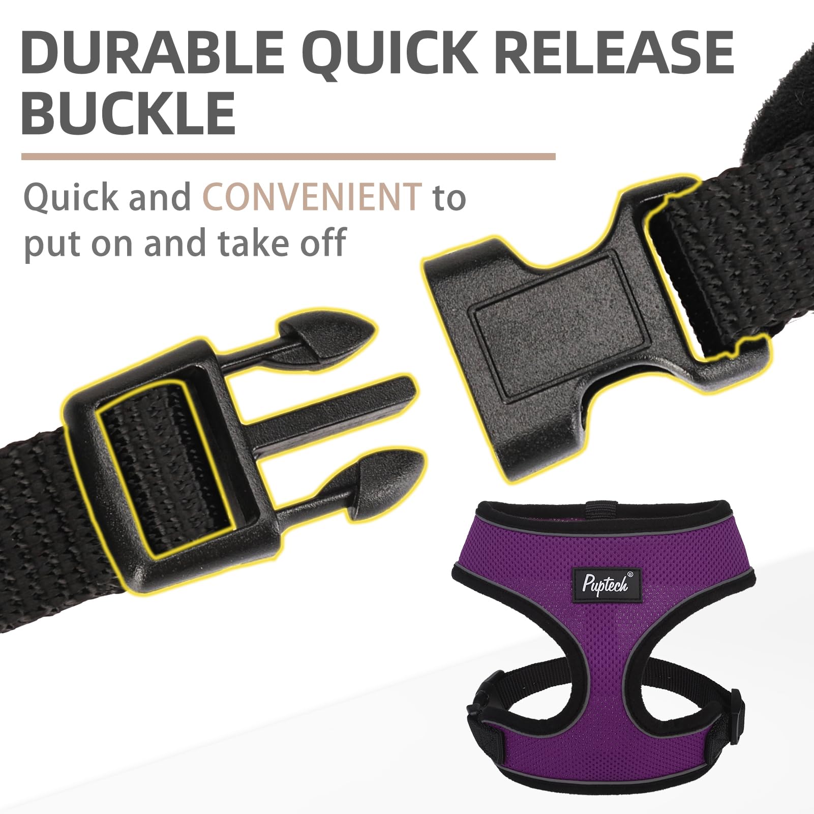 Pupteck Soft Mesh Dog Harness And Leash Set Pet Puppy Cat Comfort Padded Vest No Pull Harnesses, Solid Purple, S