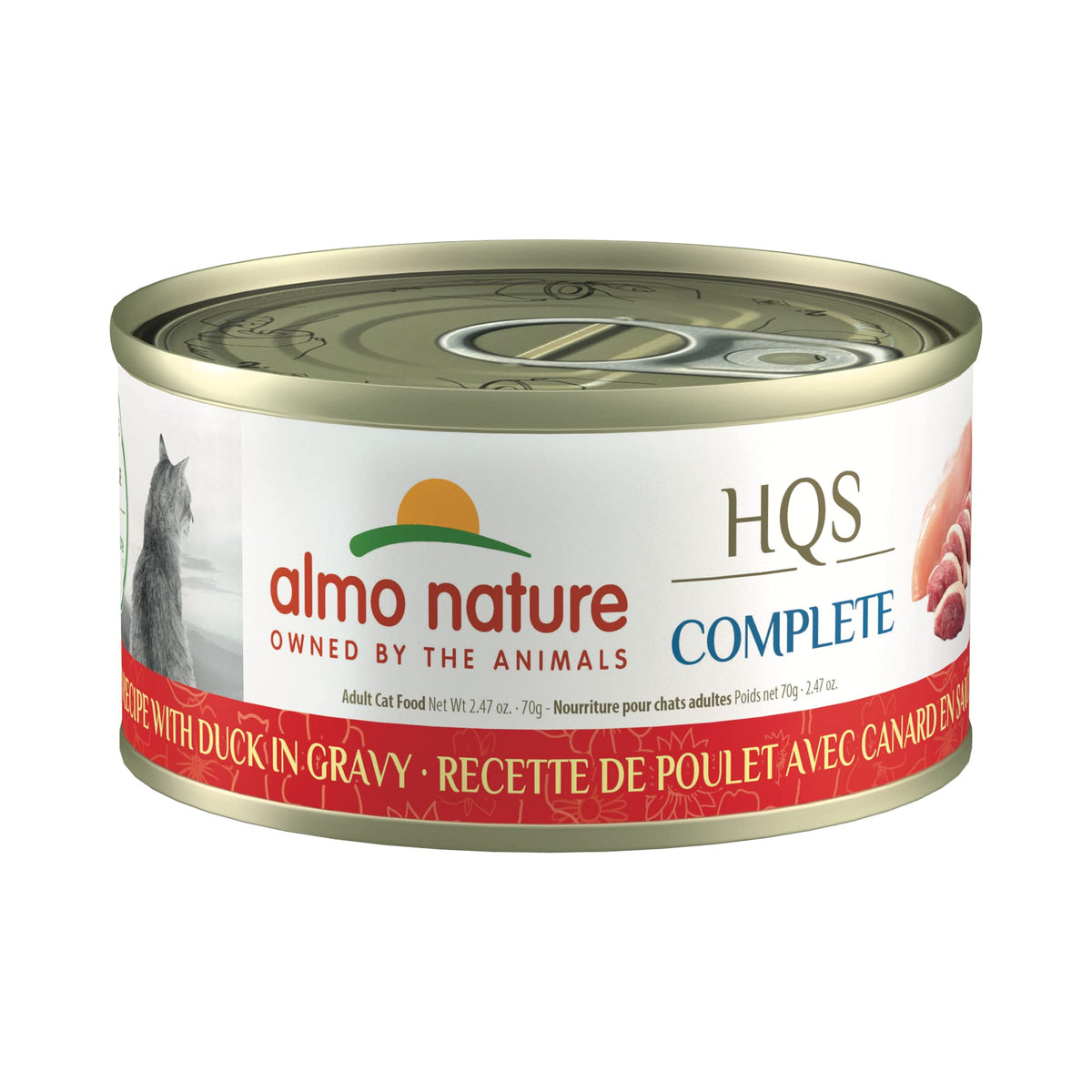 Almo Nature Hqs Complete Chicken With Duck In Gravy, Grain Free, Adult Cat Canned Wet Food, Shredded.