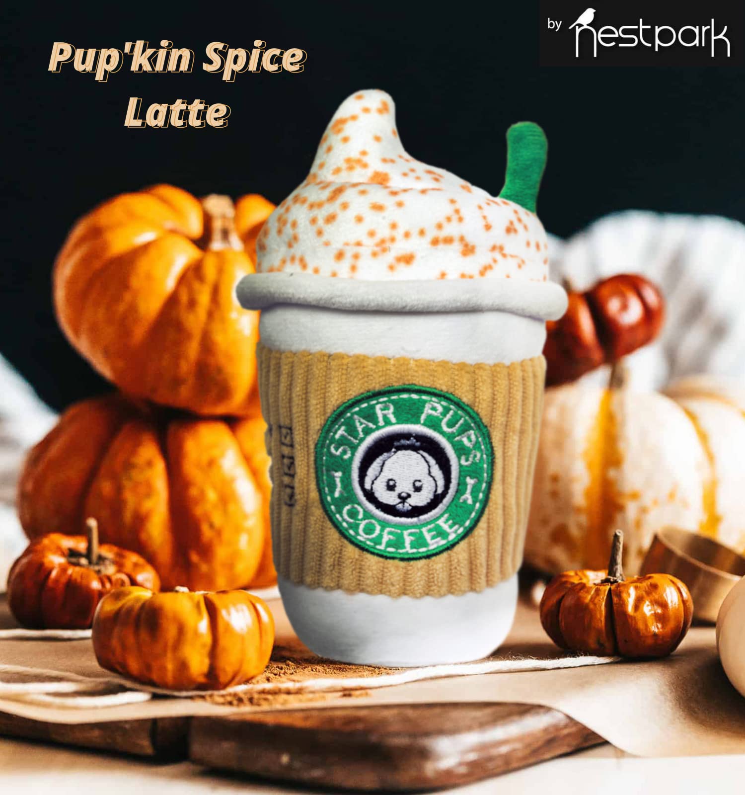 Parody Star Pups Coffee Dog Toy Pup'Kin Spice Latte - Fall Funny Parody Plush Squeaky Holiday Toys For Medium, Small And Large -