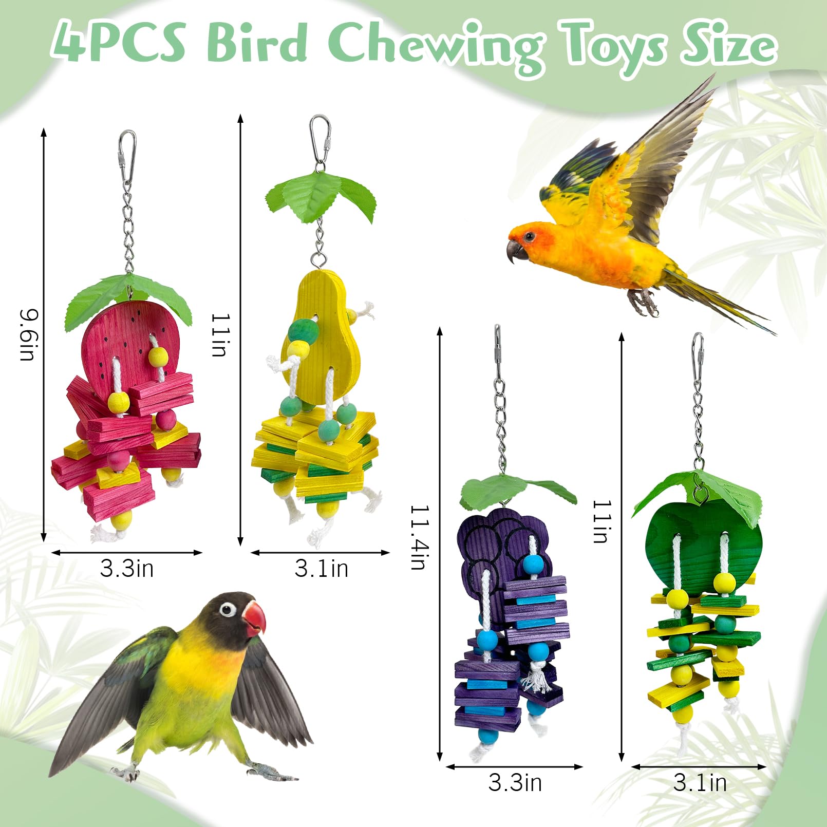 Hamiledyi Natural Wood Block Bird Cage Toys Parrot Chewing Toy Apple&Grape&Pear&Strawberry Shaped Hanging Foraging Toy For Small