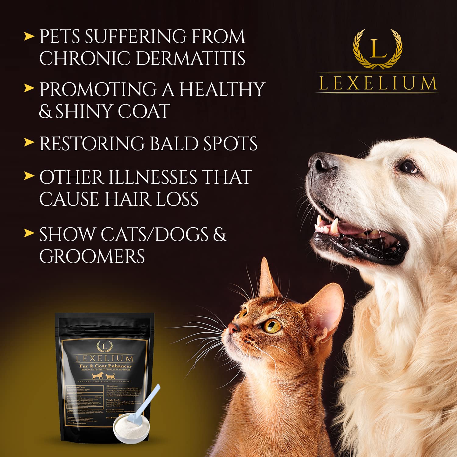 Lexelium Dermatitis Skin and Coat Supplement for Dogs and Cats - Promotes Healthy Skin and Fur for Dogs and Cats - Helps w/Itch,