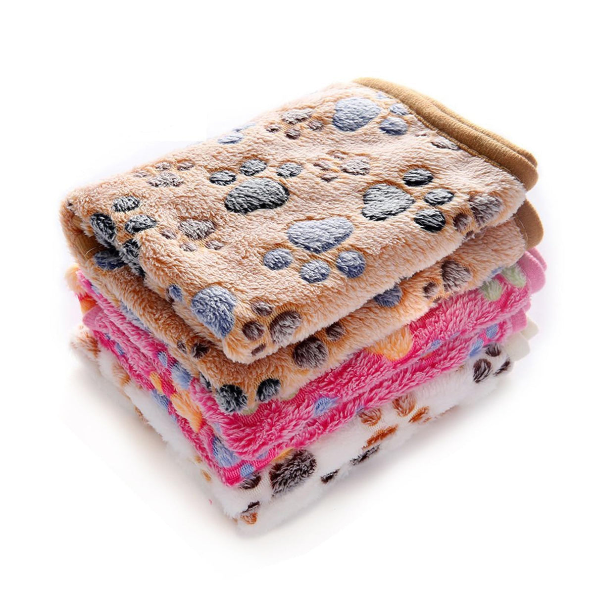 1 Pack 3 Blankets Super Soft Fluffy Premium Fleece Pet Blanket Flannel Throw For Dog Puppy Cat Paw Brown/Pink/White Small(23X16 