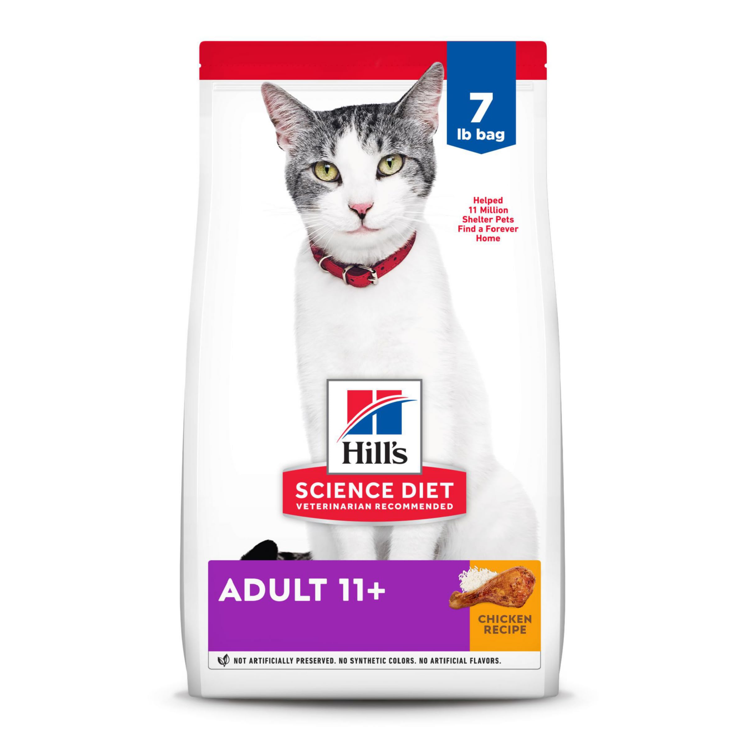 Hills Science Diet Adult 11+, Senior Adult 11+ Premium Nutrition, Dry Cat Food, Chicken Recipe, 7 lb Bag