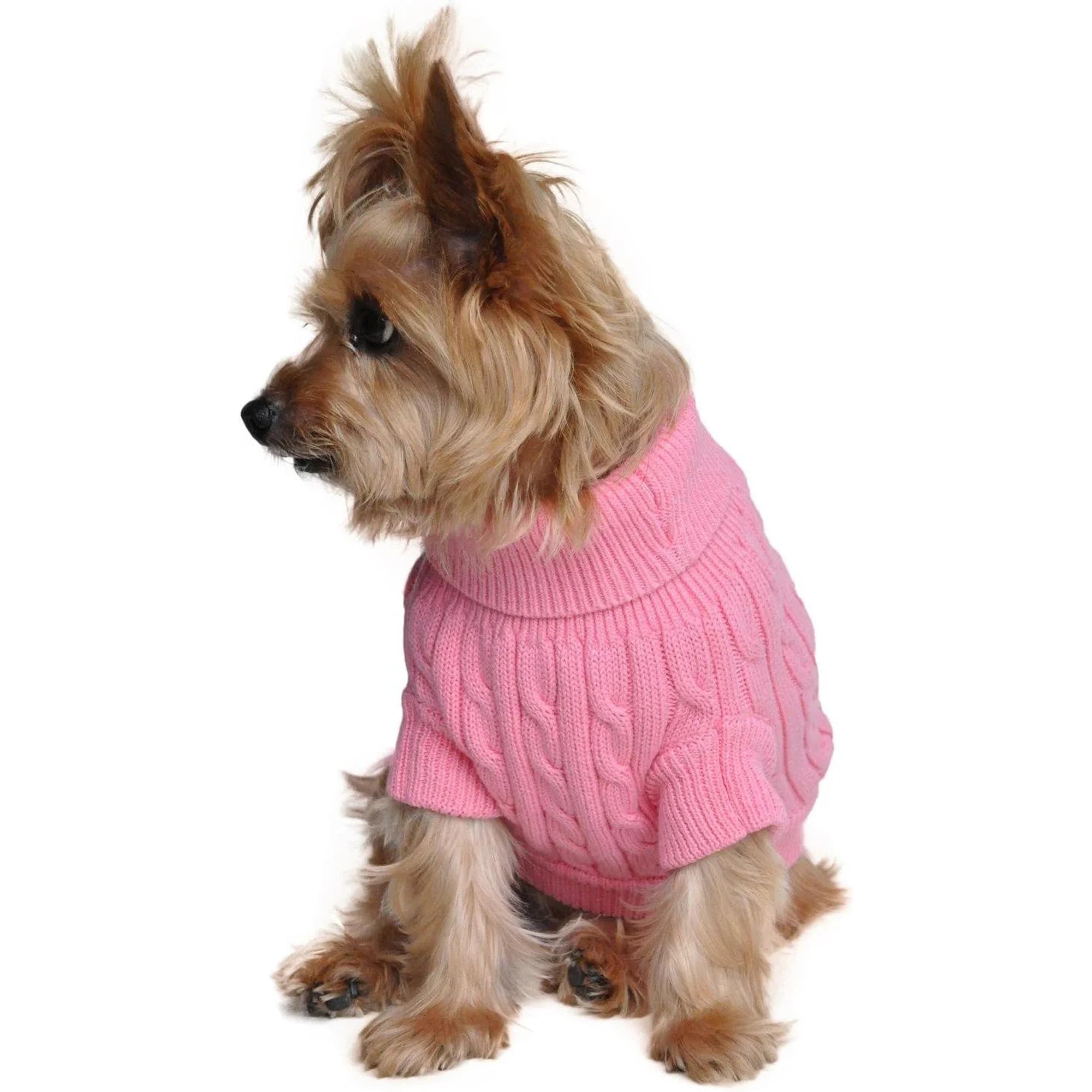 Doggie Design Cable Knit Dog Sweater Candy Pink