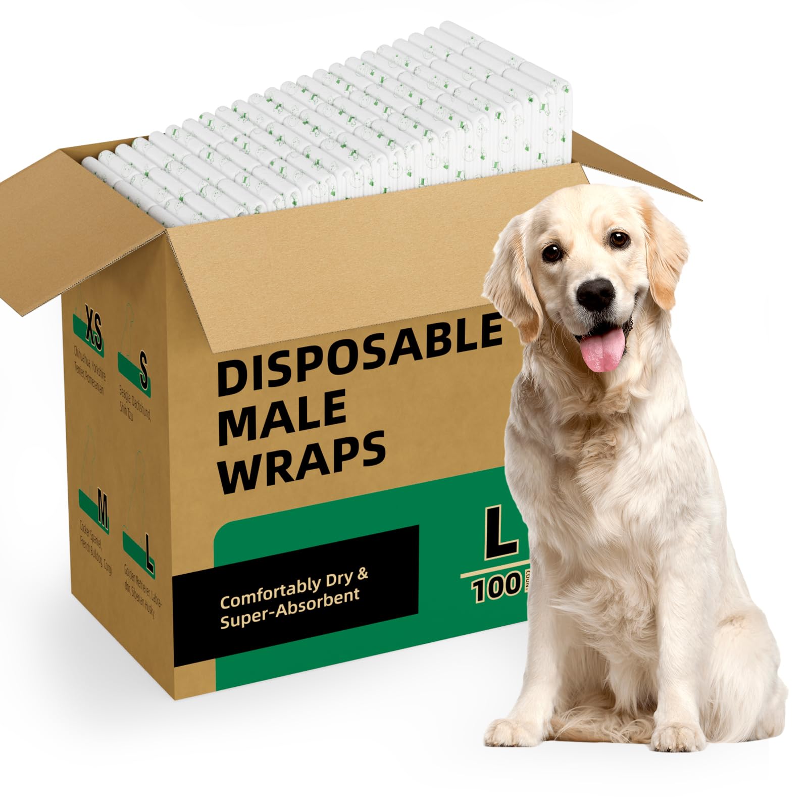 IMMCUTE Dog Diapers Male Large 100 Ct, Disposable Male Dog Wraps with Wetness Indicator, Super Absorbent Puppy Diapers Male, Com
