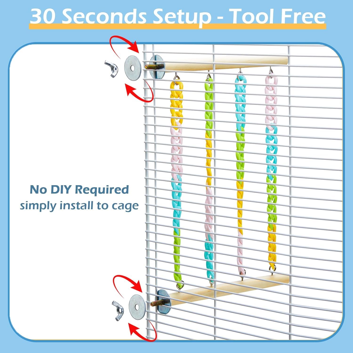 Jevnd Sugar Glider Climbing Toys, Natural Wood With Sturdy Colorful Chains Hanging Toys Sugar Glider Cage Accessories, Wobble-Fr