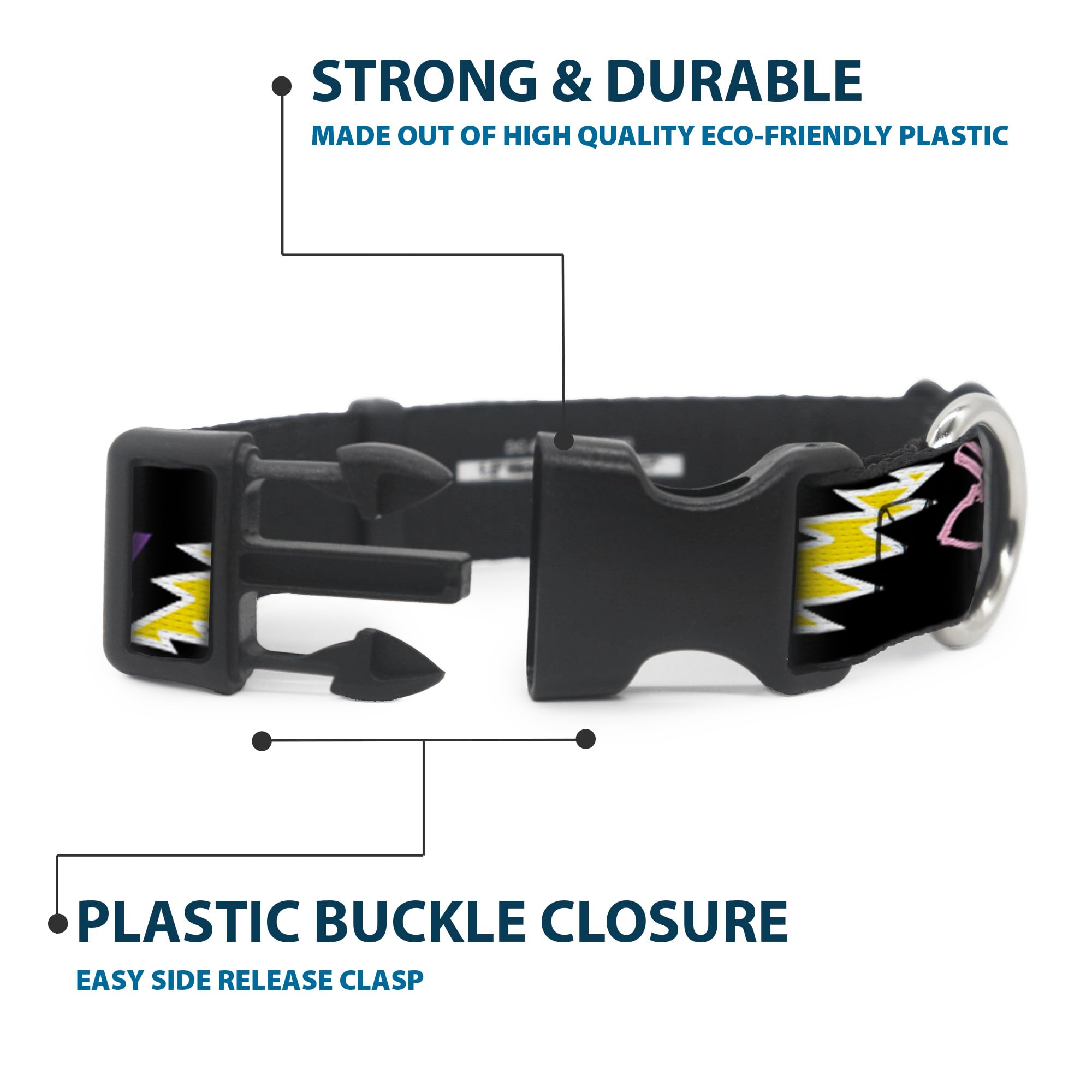 Buckle-Down Plastic Clip Collar - Grateful Dead Script W/Bears & Skeletons Black/Multi Color - 1.5'' Wide - Fits 13-18'' Neck -