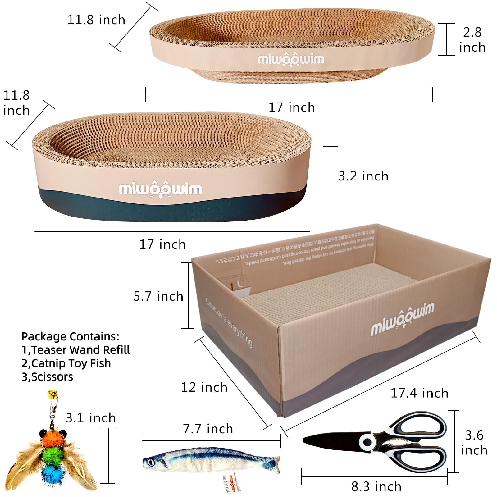 3Psc Cat Scratcher Cardboard, Oval Cat Scratch Pad Bowl Nest For Indoor Cats, Round Cat Scratching Board Corrugated Lounge Cat B