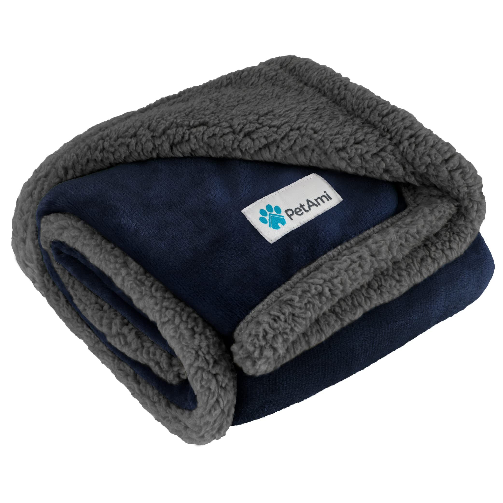 Petami Waterproof Dog Blanket For Bed, Xl Dog Pet Blanket Couch Cover Protection, Sherpa Fleece Leakproof Bed Blanket For Crate Kennel Sofa Furniture Protector, Reversible Soft Plush 80X60 Navy Gray