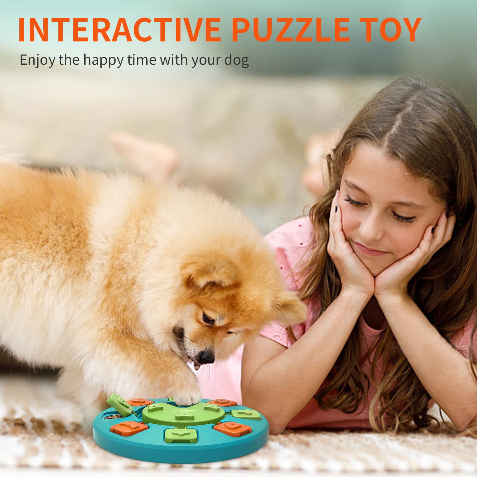 NPET Dog Puzzle Interactive Toys, Dog Treat Dispenser for Pet IQ Training & Mental Enrichment, Slow Feeder for Cats & Small, Med