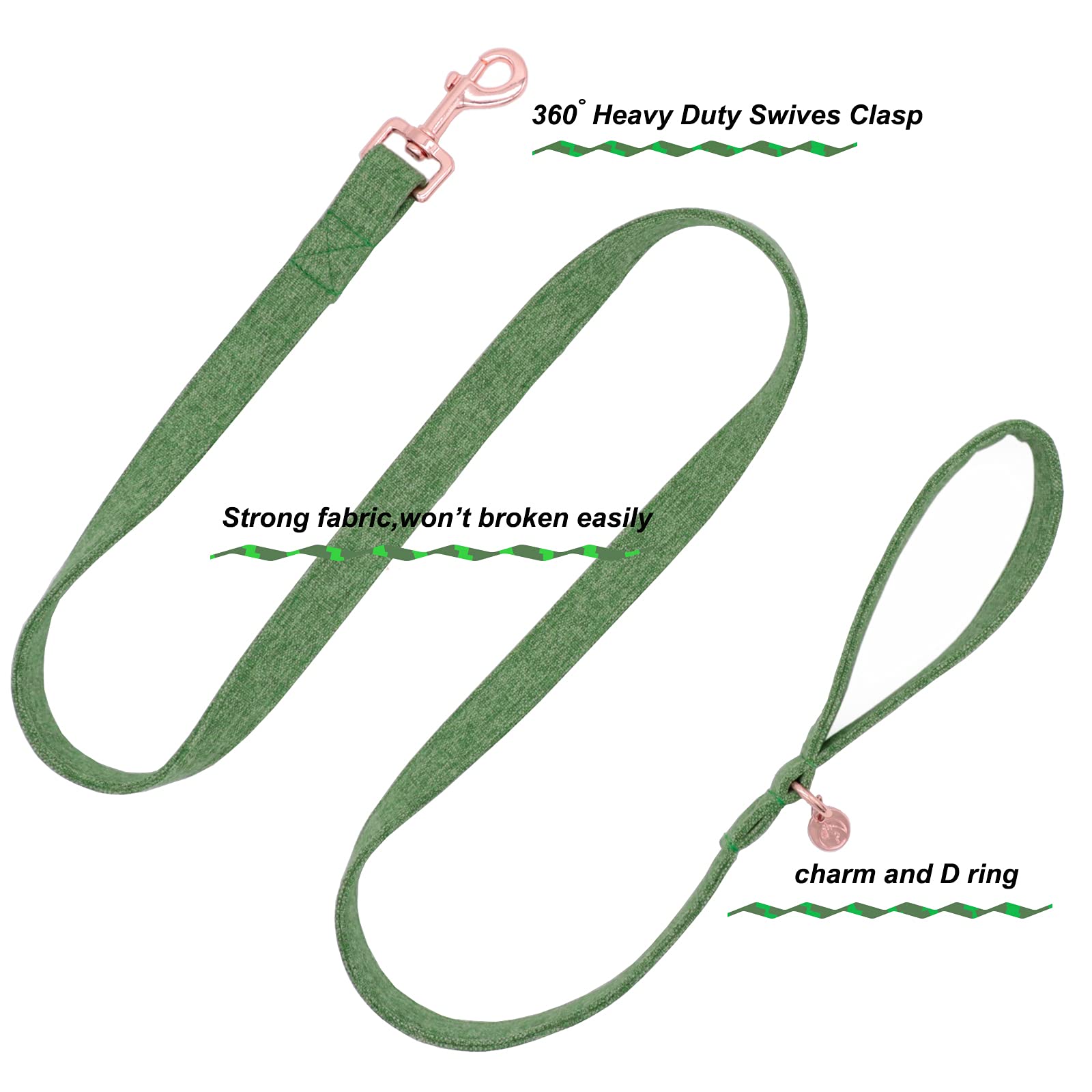 Dogwong Cotton Dog Collar And Leash Green Pet Collar Soft Durable For Small Medium Large Boy Girl Dogs
