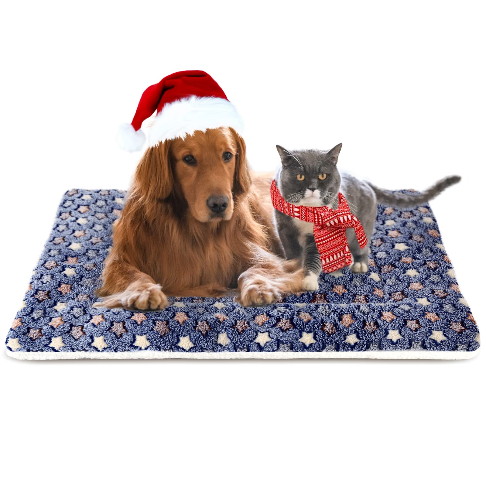 Mora Pets Dog Bed Crate Pad Ultra Soft Pet Bed With Cute Star Print Washable Crate Mat For Large Medium Small Dogs Reversible Fleece Dog Crate Kennel Mat Cat Bed Liner 41 X 29 Inch Dark Blue