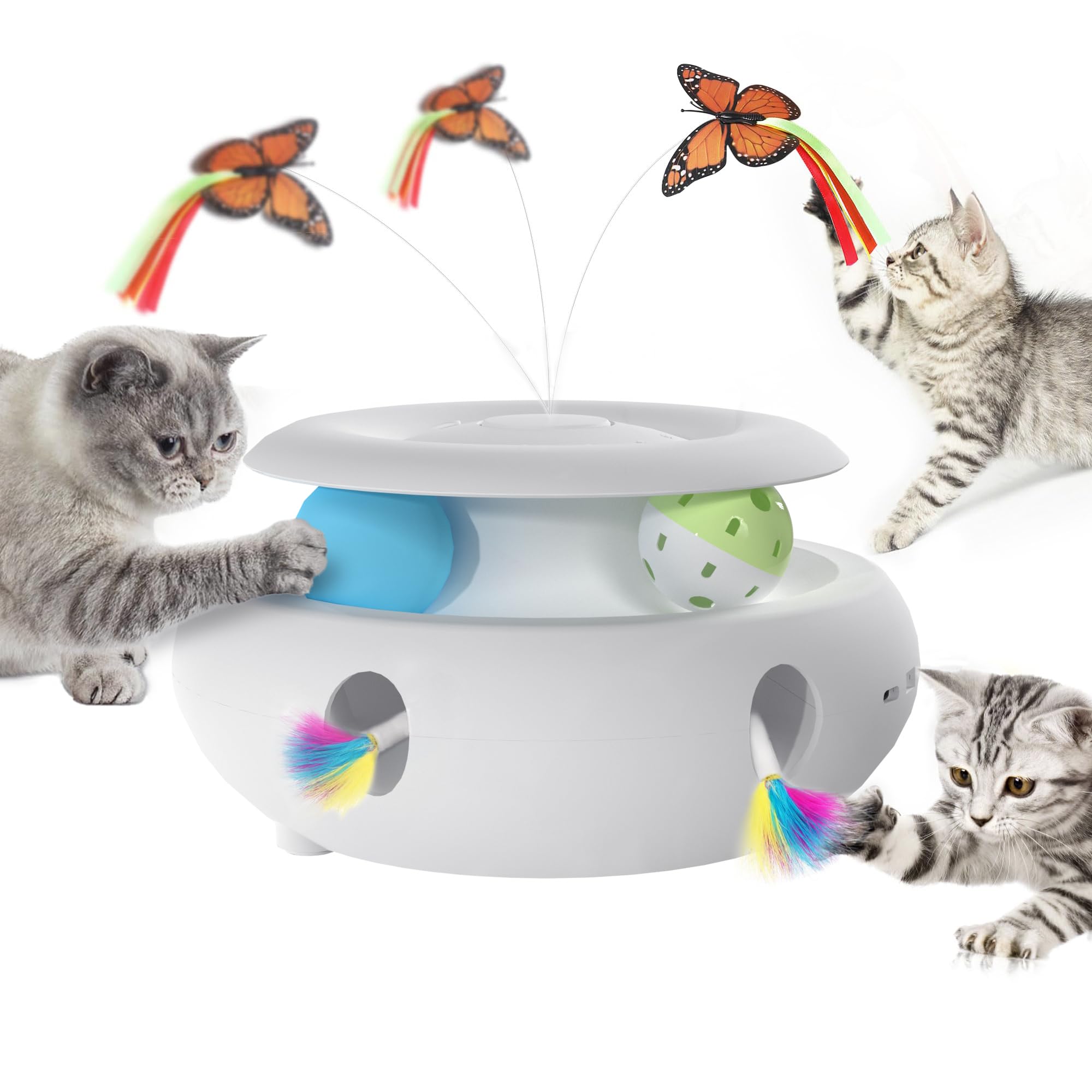 Scsuupoee Cat Toys,3-in-1 Interactive Cat Toys for Indoor Cats,Rechargeable Automatic Interactive Cat Toy with Fluttering Butter