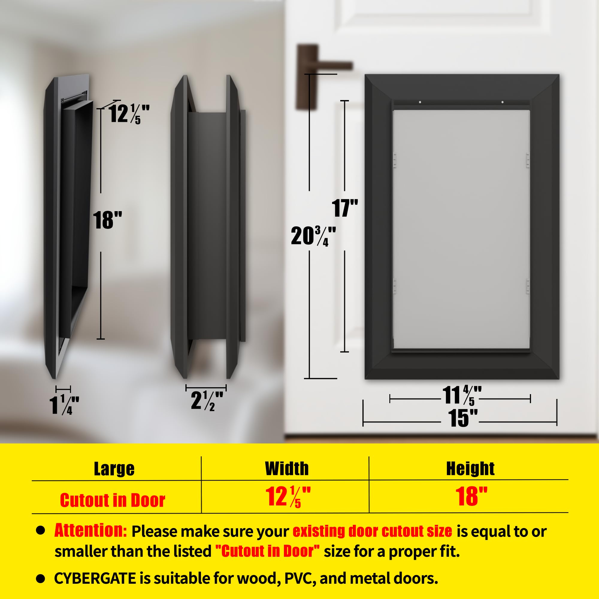 Aluminum Large Dog Door For Exterior Doors, Lockable Panel Included, Cutout Size 12.2'W X 18'H, Heavy Duty Magnetic Double Fla