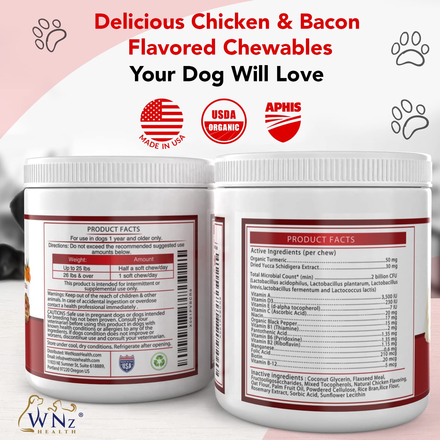 Dog Multivitamins and Supplements, Probiotics for Dogs w/Turmeric & Yucca, Probiotic Dog Chews for Brain Function, Gut & Immune