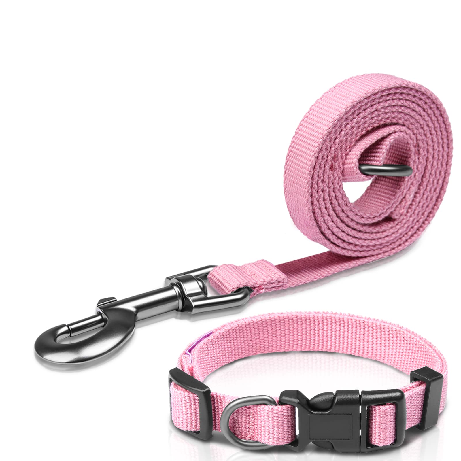 Pink Dog Collar And Leash Set For Medium Size Dog, Breathable, Anti-Odor & Soft, Comfortable For Sensitive Skin Puppies, 90% Bam