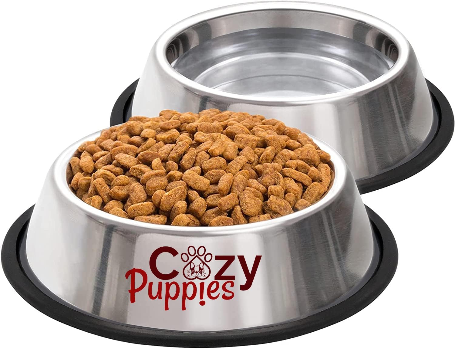 Pet Bowls For Smaller Puppy & Cats. Stainless Steel NonSkid Bottom For Puppies, Cats, Kittens, Rabbits & More. Set Of 2