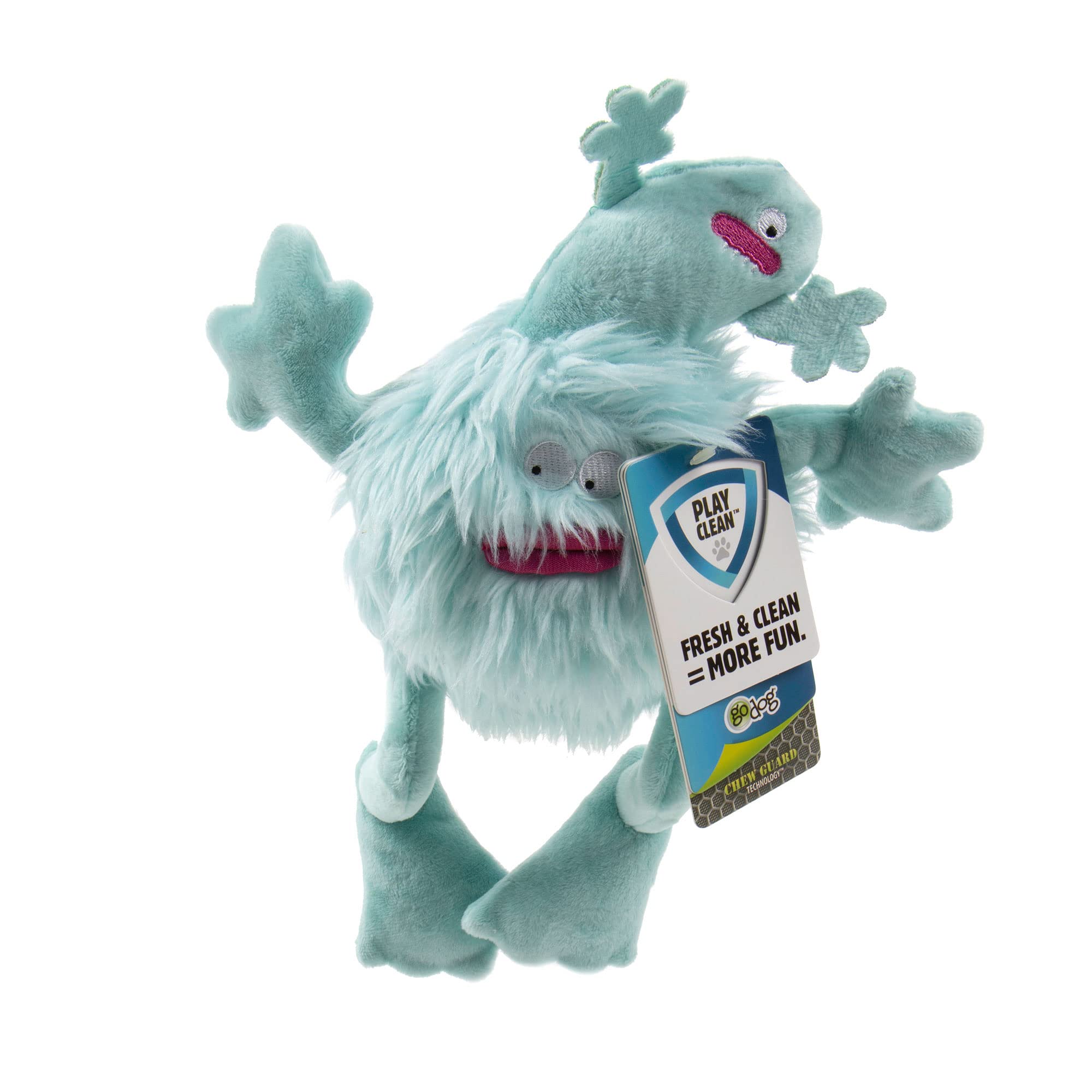 goDog PlayClean Germs Squeaky Plush Dog Toy with Odor-Eliminating Essential Oils, Chew Guard Technology - Seafoam, Small