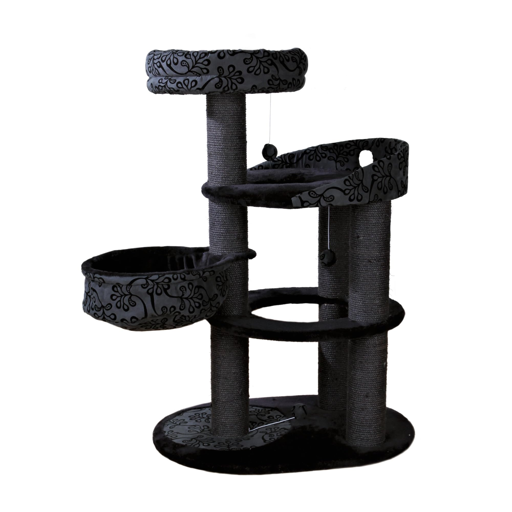 TRIXIE Filippo 50-in Cat Tower, Sisal Scratching Posts, Cat Tree with Hammock, Platforms, Bed, Dangling Cat Toys, Black