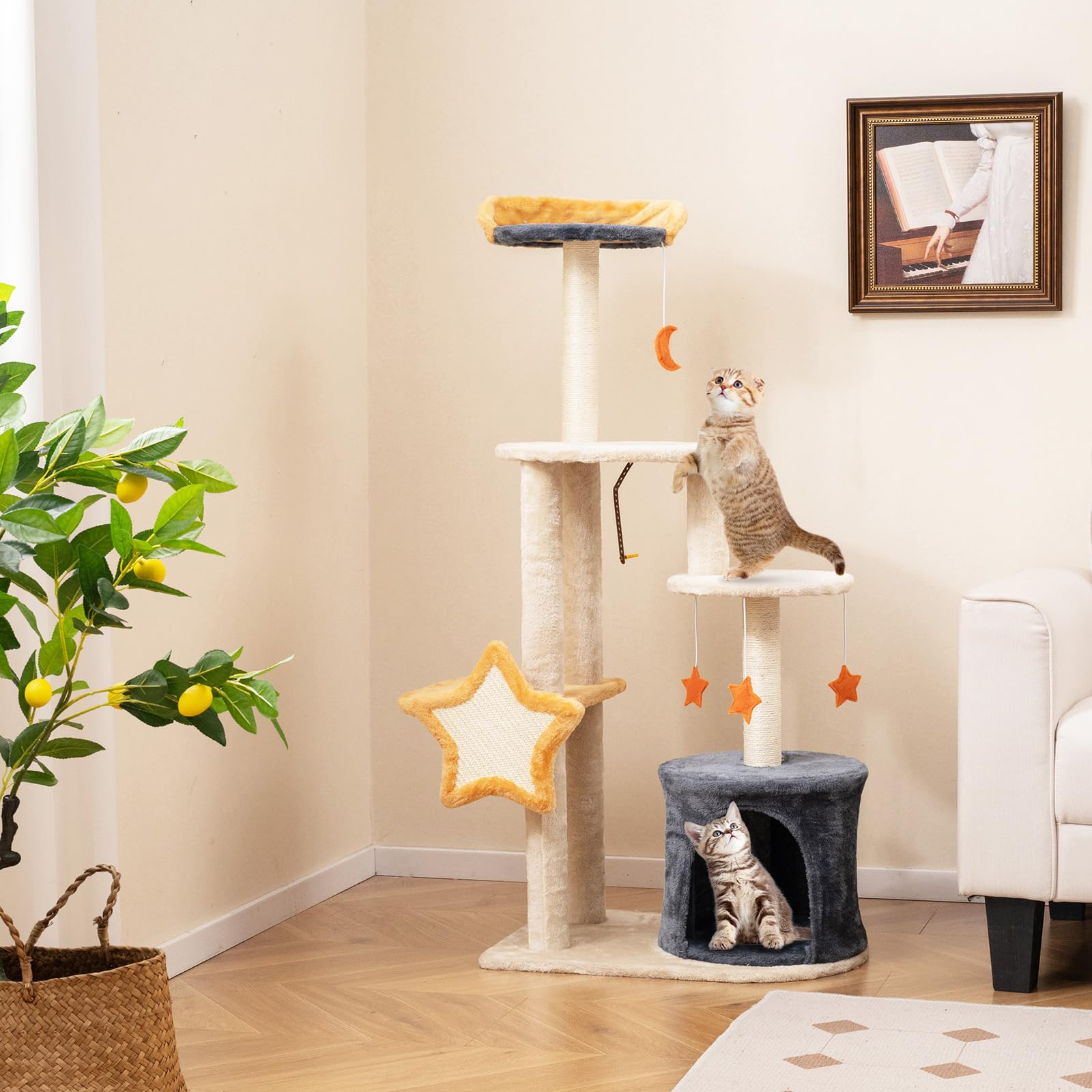 Tangkula Cat Tree Tower, 50 Inch Multi-Level Cat Tower With Cat Condo, Sisal Scratching Posts & Board, Plush Top Perch & Platfor