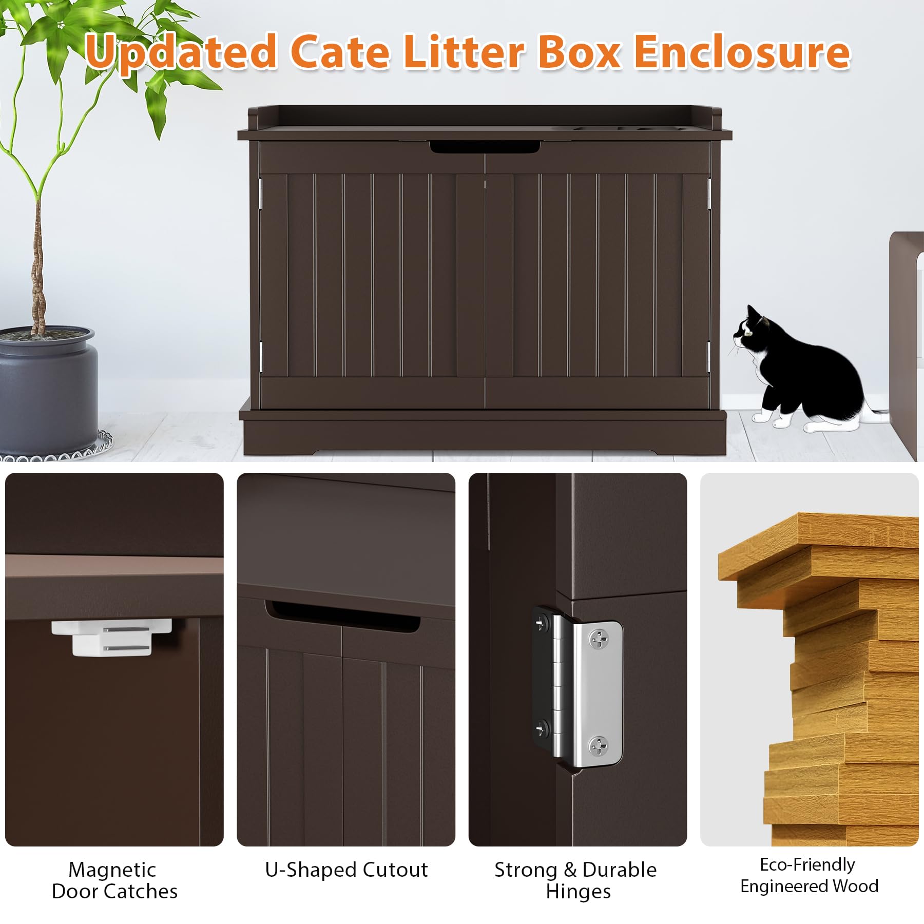 Pet Republic Hidden Cat Litter Box Enclosure - Cat Litter Box Furniture Table Nightstand (Coffee)