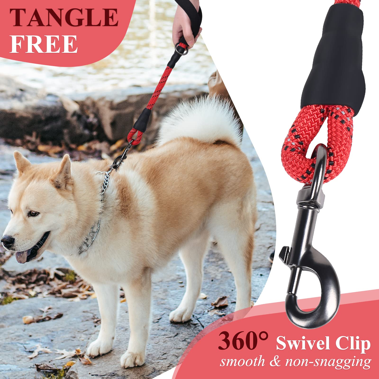 Vivaglory Short Rope Dog Leash Durable Highly Reflective Threads Training Walking Dog Traffic Leashes For Medium & Large Dogs, 1