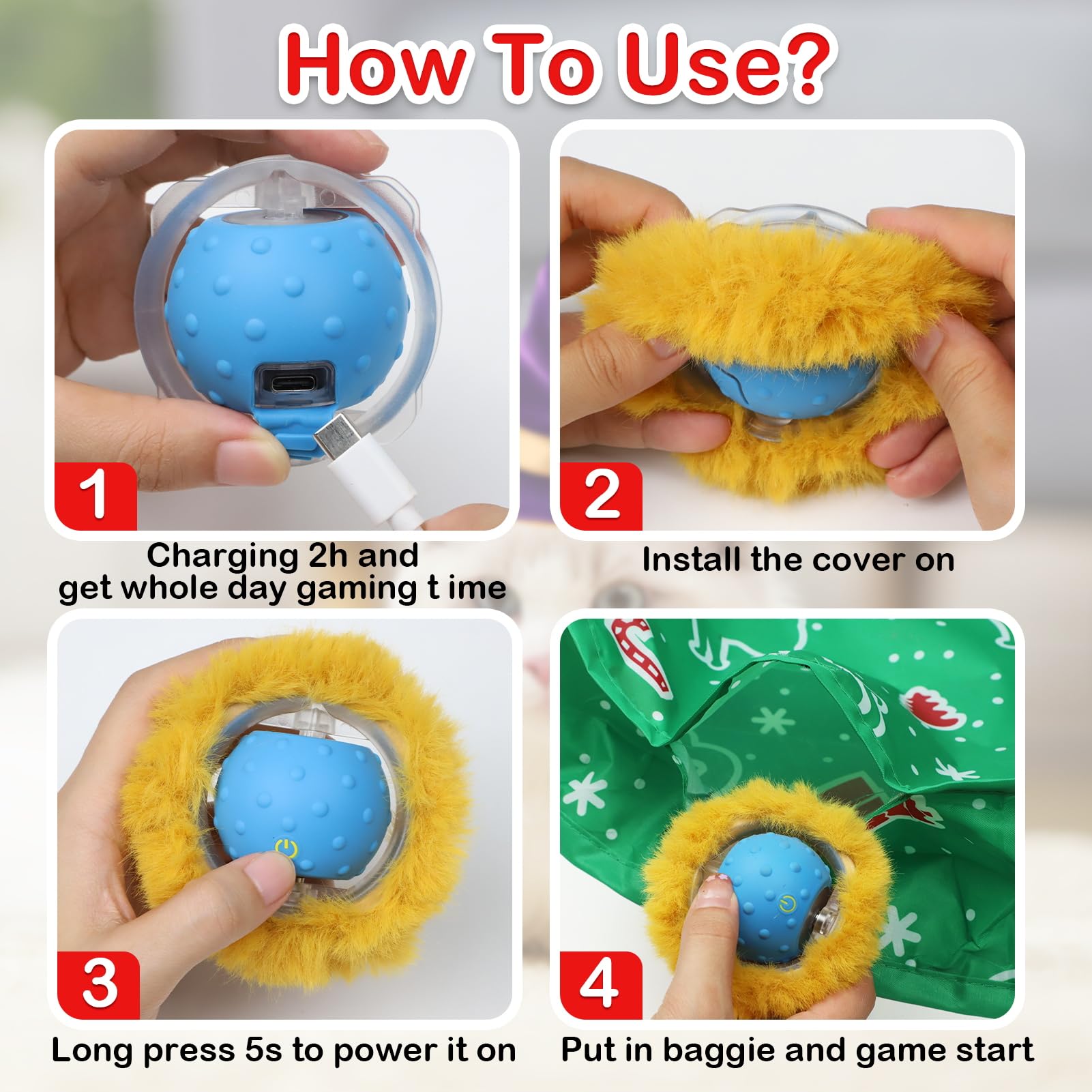 Giociv Interactive Cat Toys Ball Fast Rolling In Pocket, Motion Activate Chirping Cat Toy Hide And Seek Mouse Catching Game
