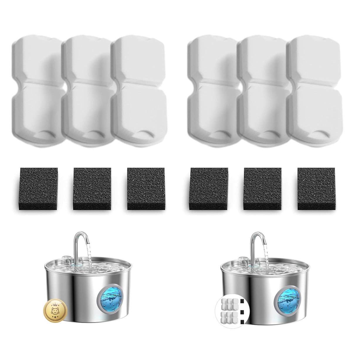 Giotohun Cat Water Fountain Filter Replacement: 12 Cat Fountain Filter - 12 Pet Fountain Filter - 6 Carbon Filters & 6 Foam Filt