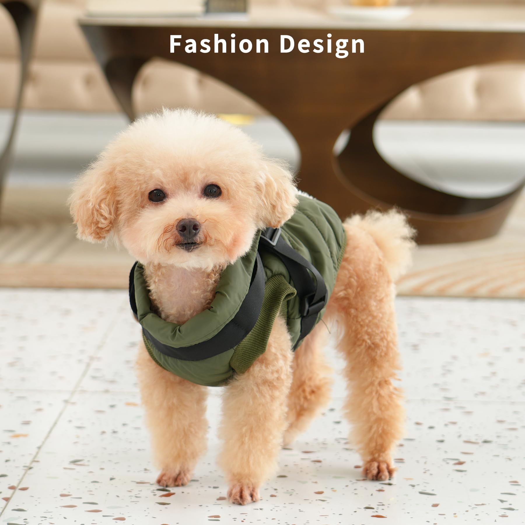 Joydaog Dog Jacket With Harness,Fleece Lined Warm Puppy Coat For Winter,Soft Windproof Small Dog Vest,Green S
