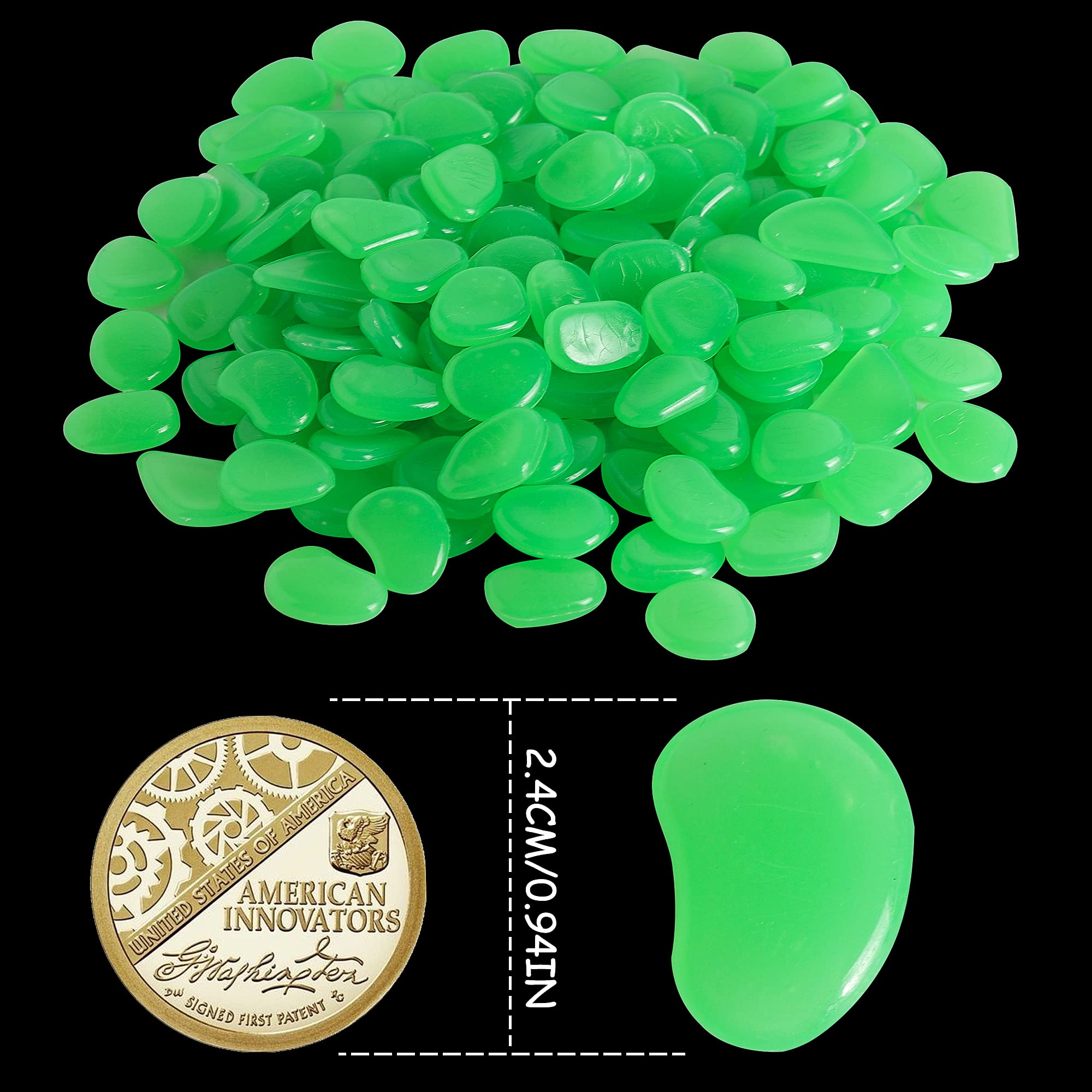 Osopola 150 Pcs Luminous Stones - Green Glow Rocks Decorations Diy Decorative Pebbles For Aquarium Fish Tank Sidewalk Garden Pat