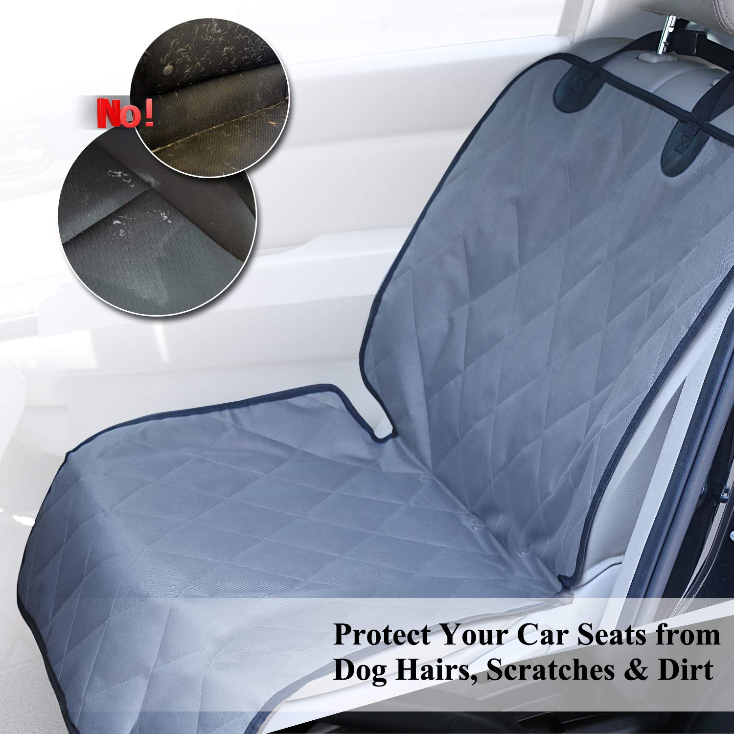 VIVAGLORY Front Dog Seat Covers, 1PACK No-Skirt Design Quilted & Durable 600D Oxford Pet Front Seat Cover with Anti-Slip Backing