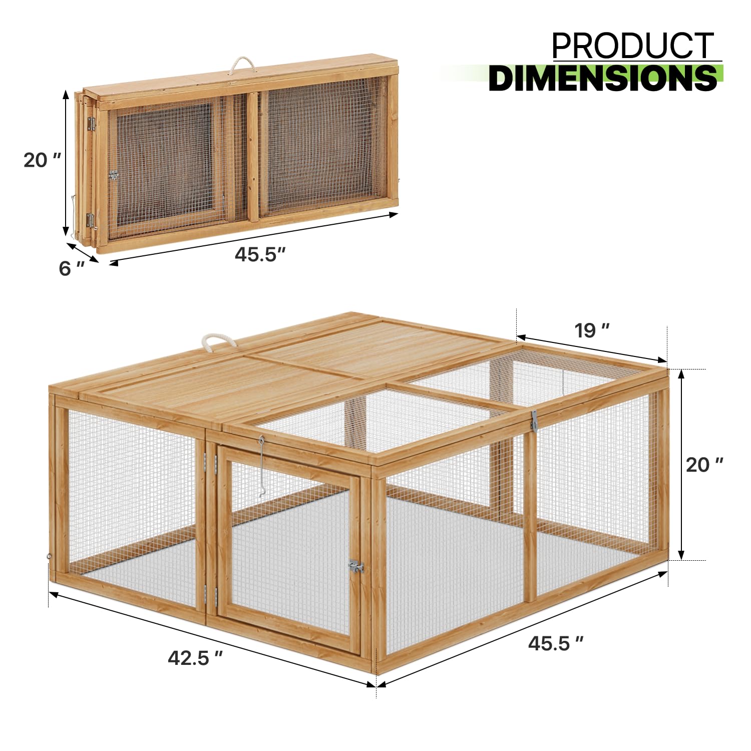 Magshion Folding Chicken Coop Rabbit Hutch, Portable Chicken House with Handle Wooden Small Animal Poultry Pet Cage House for Ou