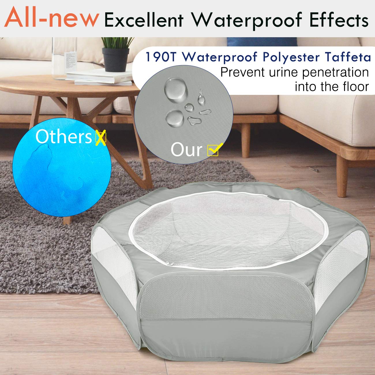 Pawaboo Small Animals Playpen, Breathable & Waterproof Small Pet Cage Tent With Zippered Cover, Portable Outdoor Yard Fence For Kitten/Puppy/Guinea Pig/Rabbits/Hamster/Chinchillas, Light Gray