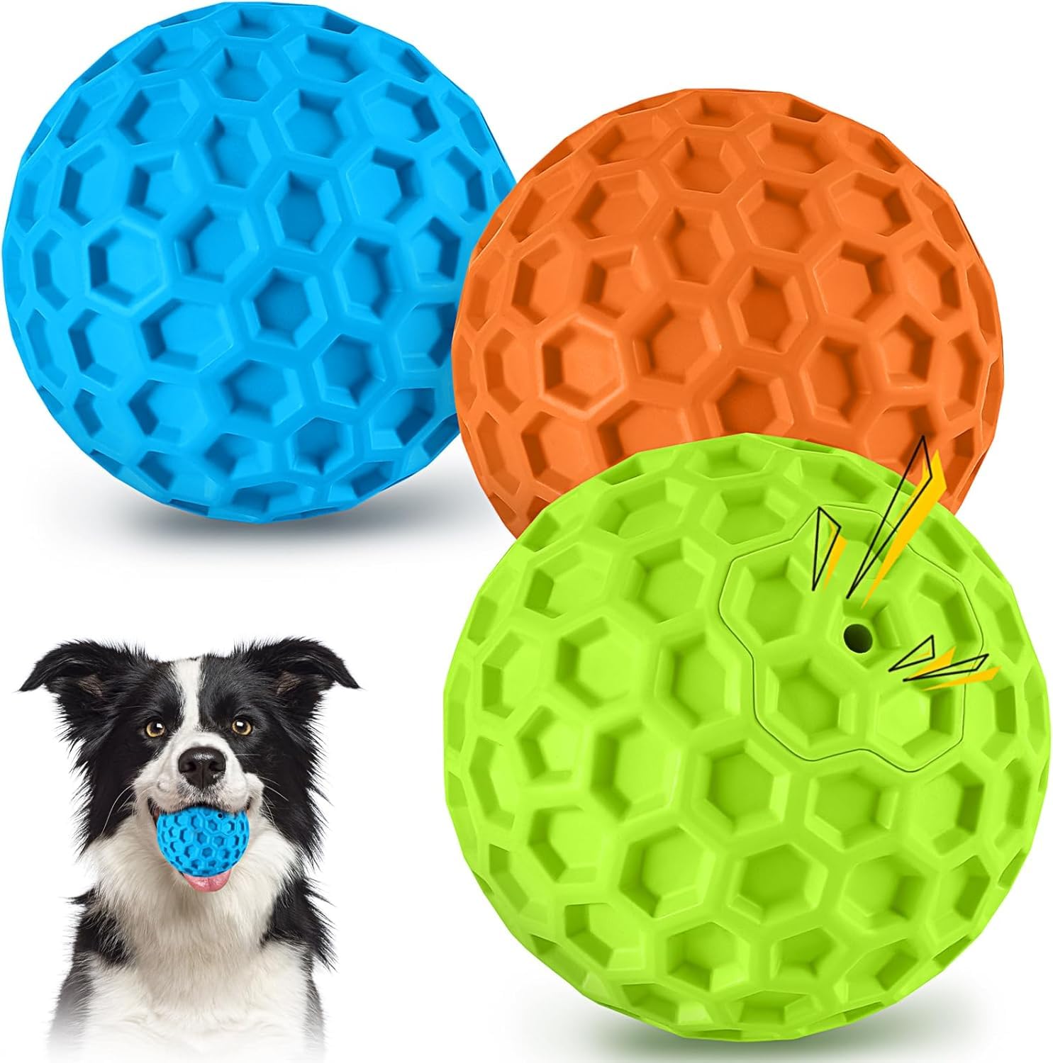 havit Indestructible Squeaky Dog Balls for Aggressive Chewers, Interactive Dog Toys to Keep Them Busy, Rubber Dog Chew Toy for L