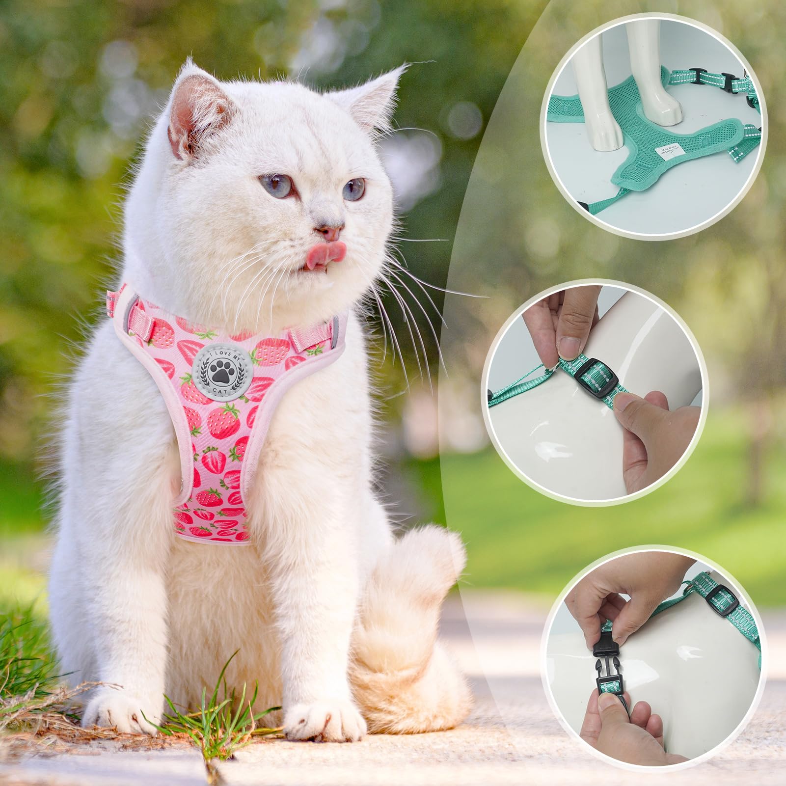 BEAUTYZOO Cat Harness and Leash Set for Walking Escape Proof, Neck Release Adjustable Harness for Kitten Puppy Small Medium Large Cats, Soft Cute Easy Control Small Cat Harness for Cats Boy and Girls -Like New