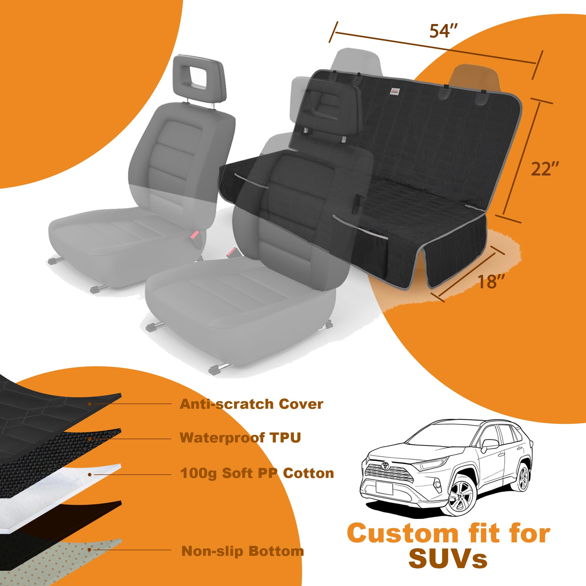 Relidura Bench Seat Cover For Suv Waterproof Seat Cover For Dogs In Car Non-Slip Dog Car Seat Cover For Back Seat Heavy Duty Pro