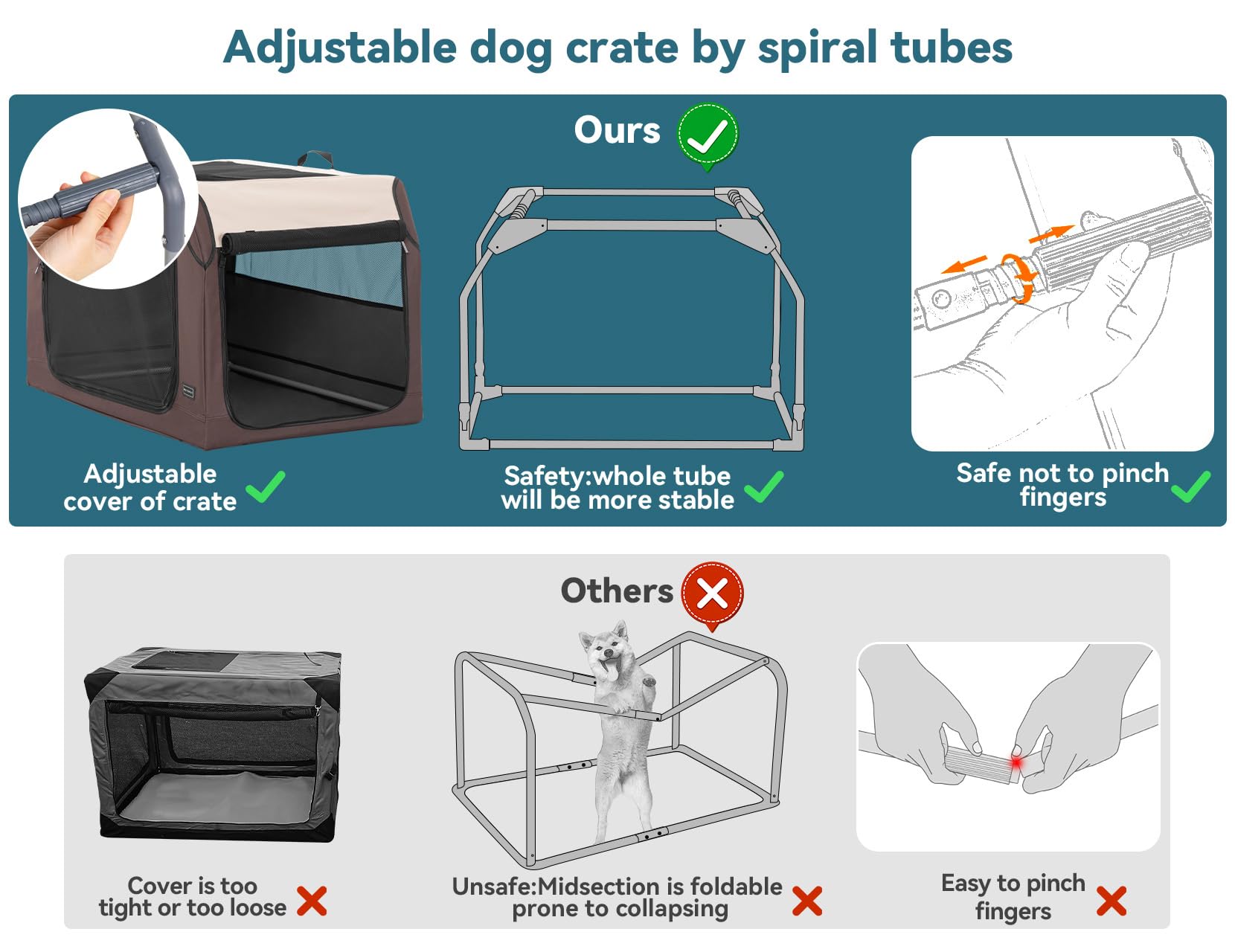 PETSFIT Portable Dog Crate, Soft Sided Dog Crate - 36 Inch Sturdy Adjustable Structure, Easy to Set Up, Collapsible Dog Car Kenn
