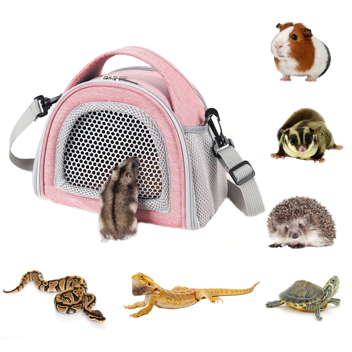 Yudodo Hamster Carrier Guinea Pig Carrier Bag Small Animal Sugar Glider Pouch Gerbil Hedgehog Portable Travel Carrier Outdoor Hangbag Flying Squirrel Rat Carrier Pink