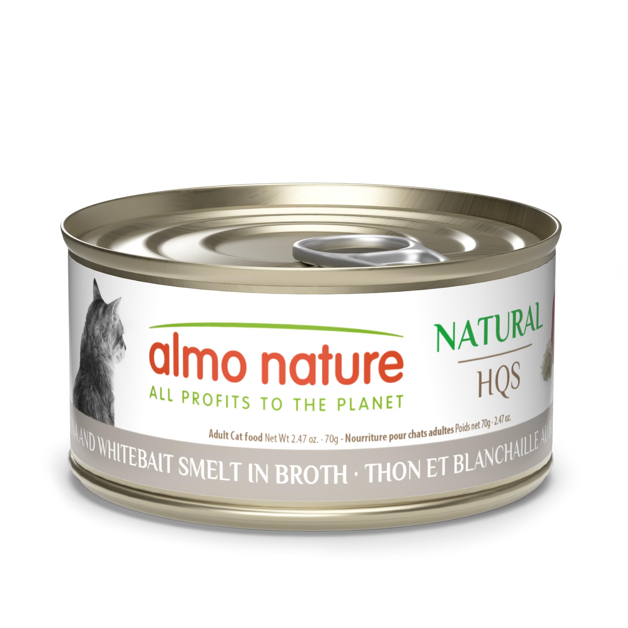 almo nature HQS Natural Wet Cat Food Tuna and Whitebait Smelt in Broth, Grain-Free, 2.47 oz (Pack of 24)
