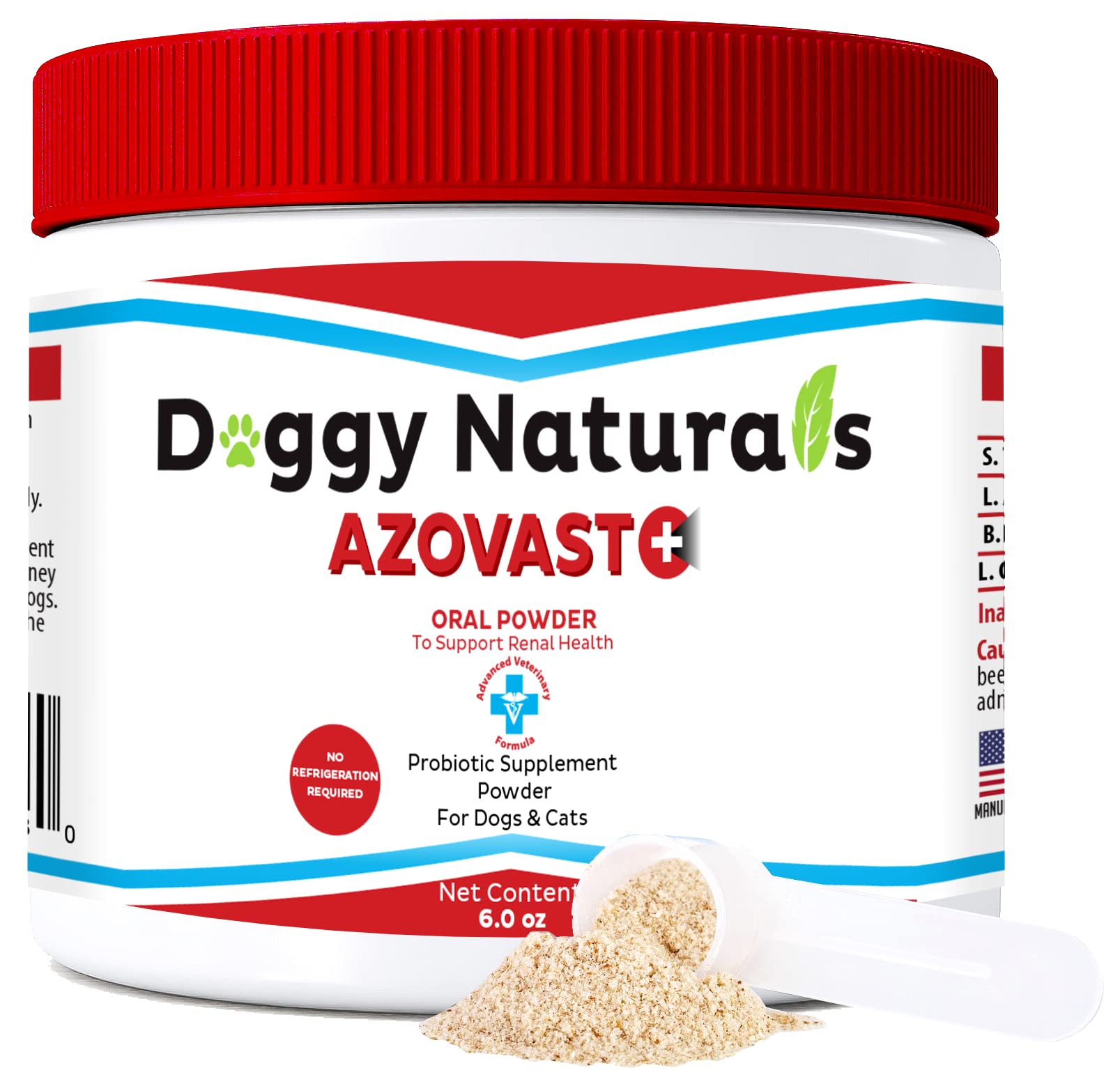 Azovast Plus Kidney Health Supplement for Dogs & Cats, Oral Powder (6 Oz) - (120 Doses/Jar) NO Refrigeration Required - Help Sup