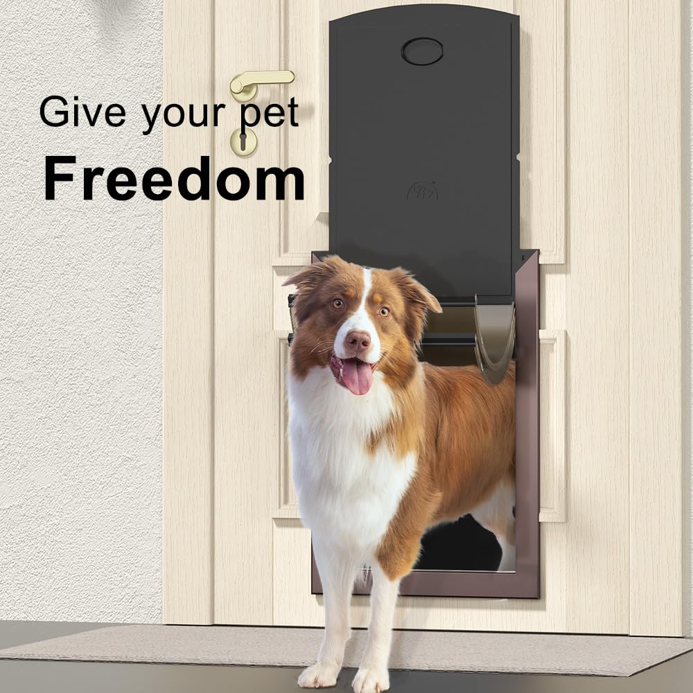 [Mavricpower] Aluminum Extra Large Dog Door With Sliding Lock Panels, 2 Magenetic Flaps, Xl Dog Door For Door With Adjustable Tu