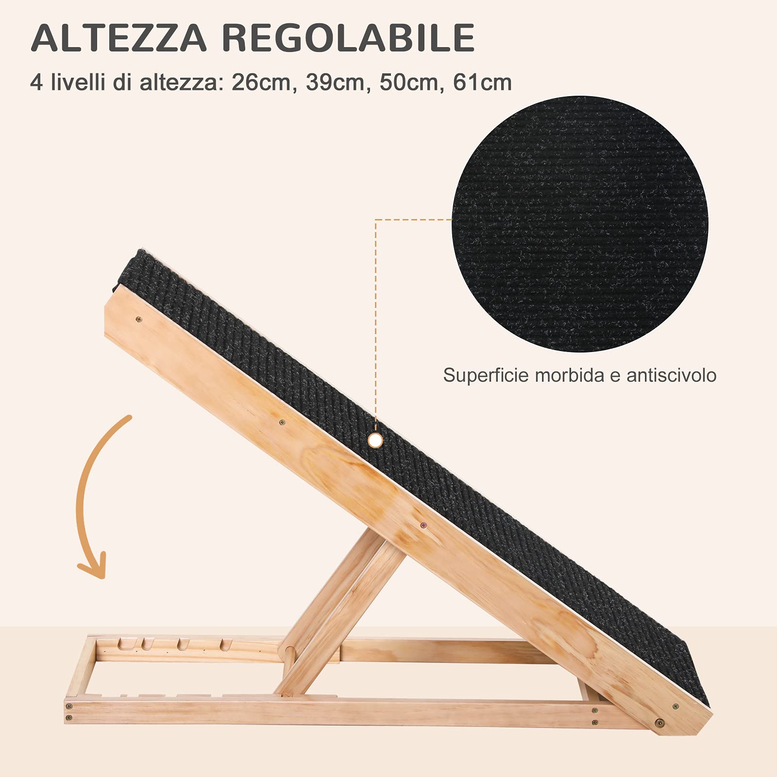 Pawhut Dog Ramp, Dog Ladder Ramp For Cats And Pets Up To 75 Kg Foldable Non-Slip And Adjustable