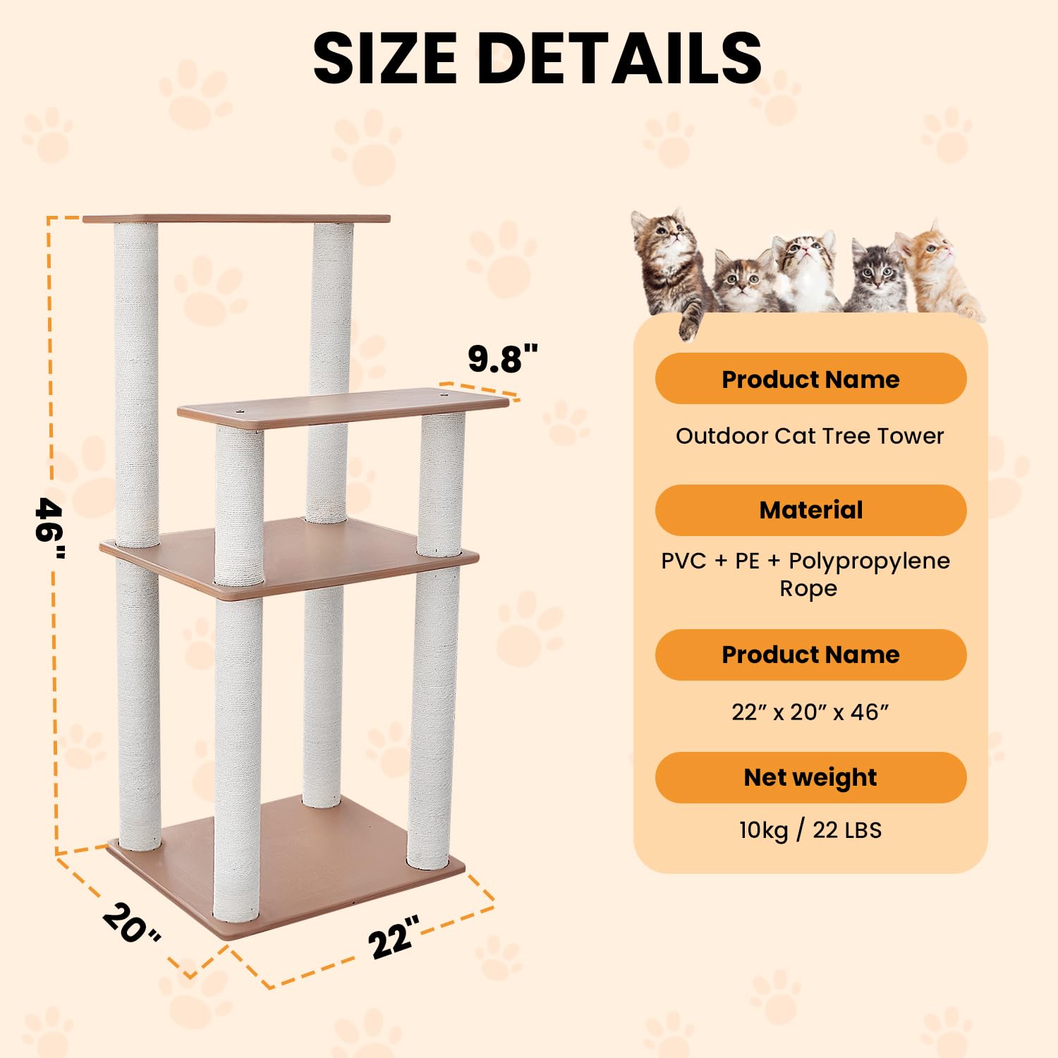Maohegou 46In Outdoor Cat Tree Tower For Outdoor Cats,Cat Catio,Deck,Backyard,Sunroom And Patio Large Cat Tree Tower With Cat Sc